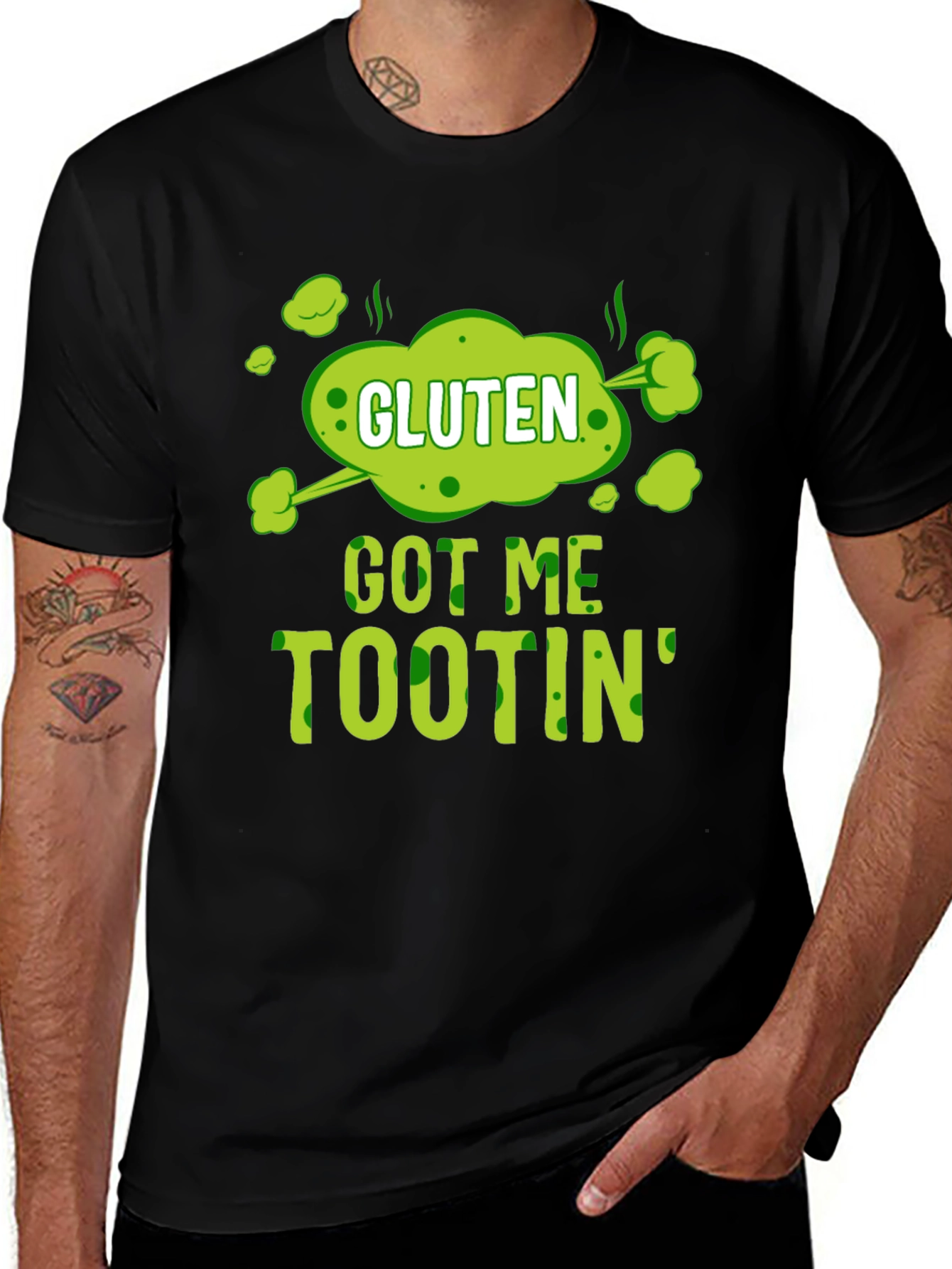 Variant 25 of Gluten Got Me Tootin' Graphic T-Shirt - Black