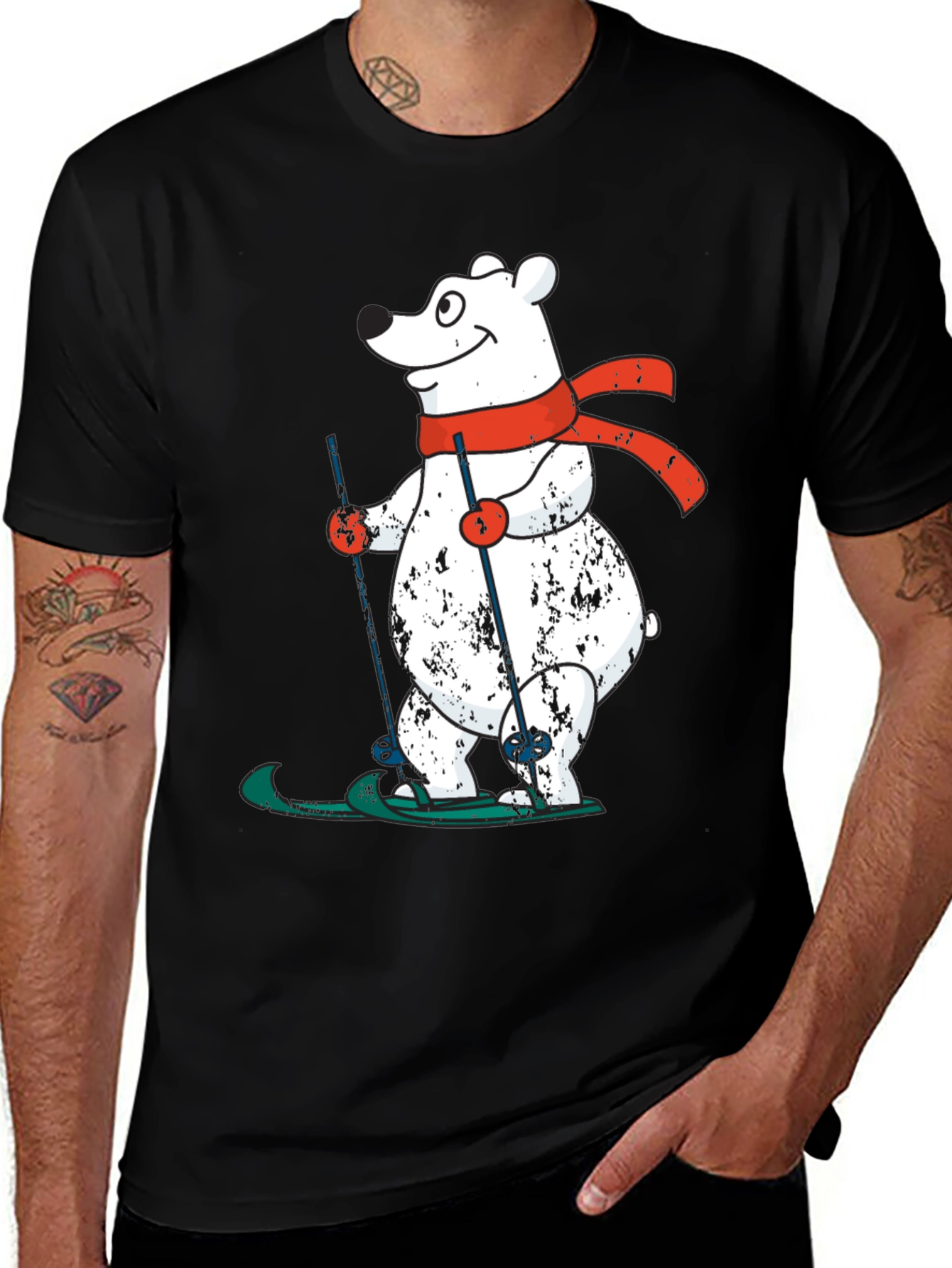 Variant 15 of Skiing Polar Bear Graphic Tee - Fun Winter Shirt