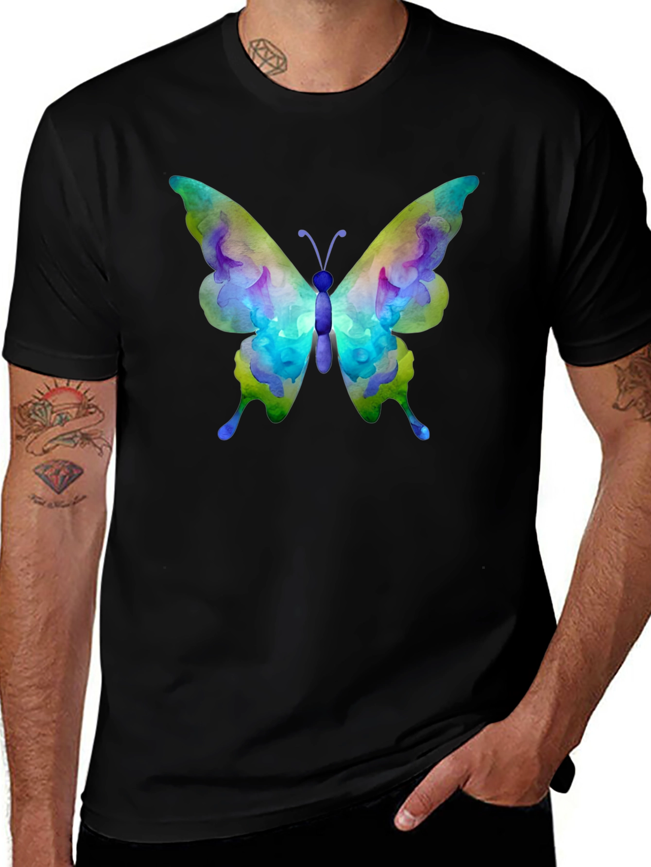 Variant 3 of Watercolor Butterfly Graphic Black T-Shirt