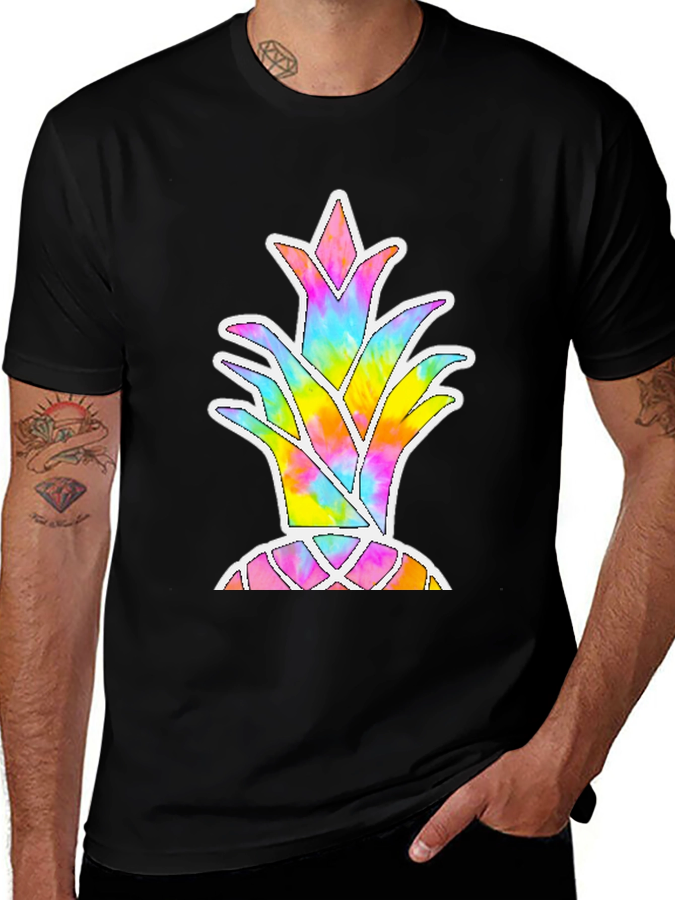 Variant 13 of Tie Dye Pineapple Graphic Black T-Shirt