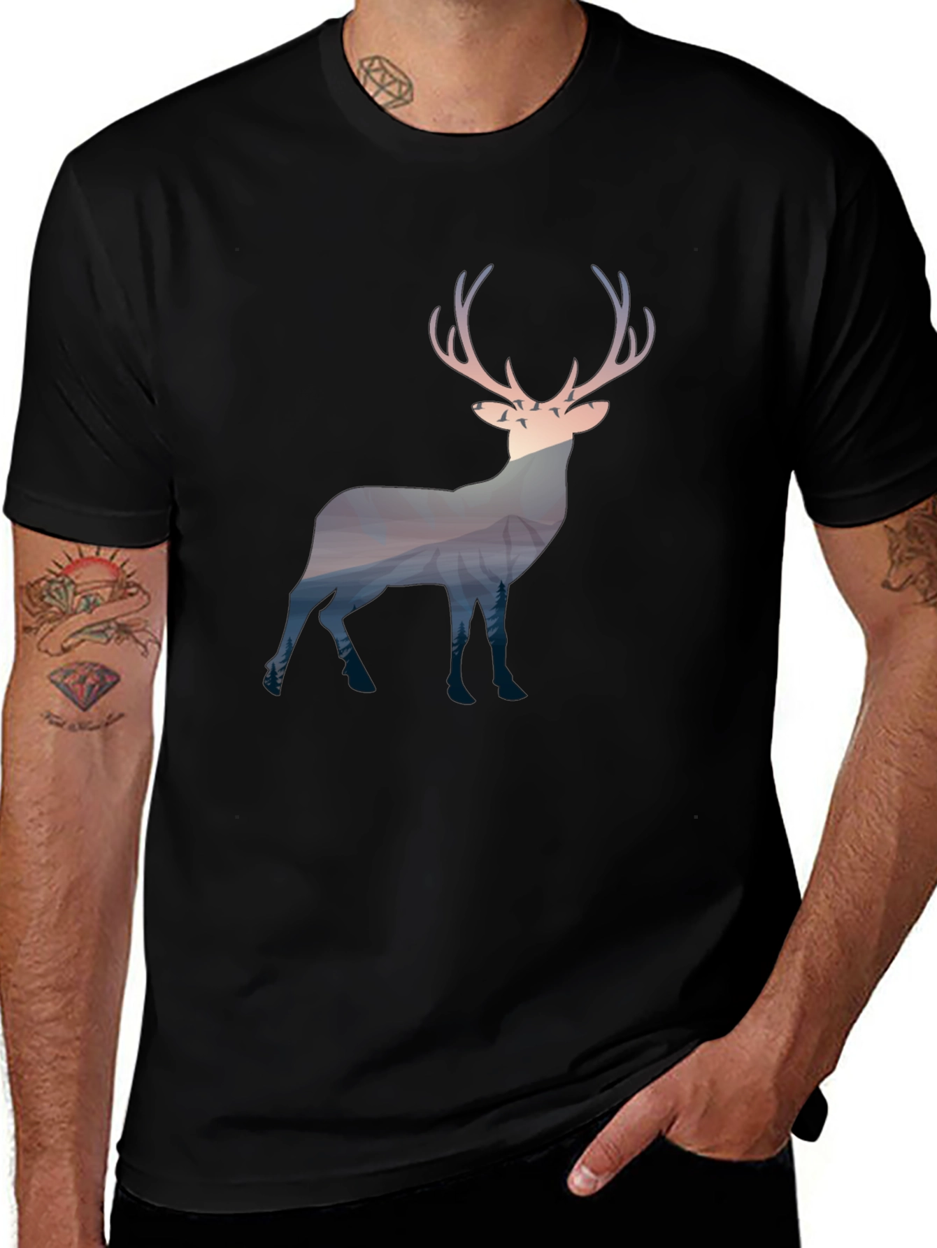 Variant 12 of Nature Deer Graphic Tee - Men's Black T-Shirt