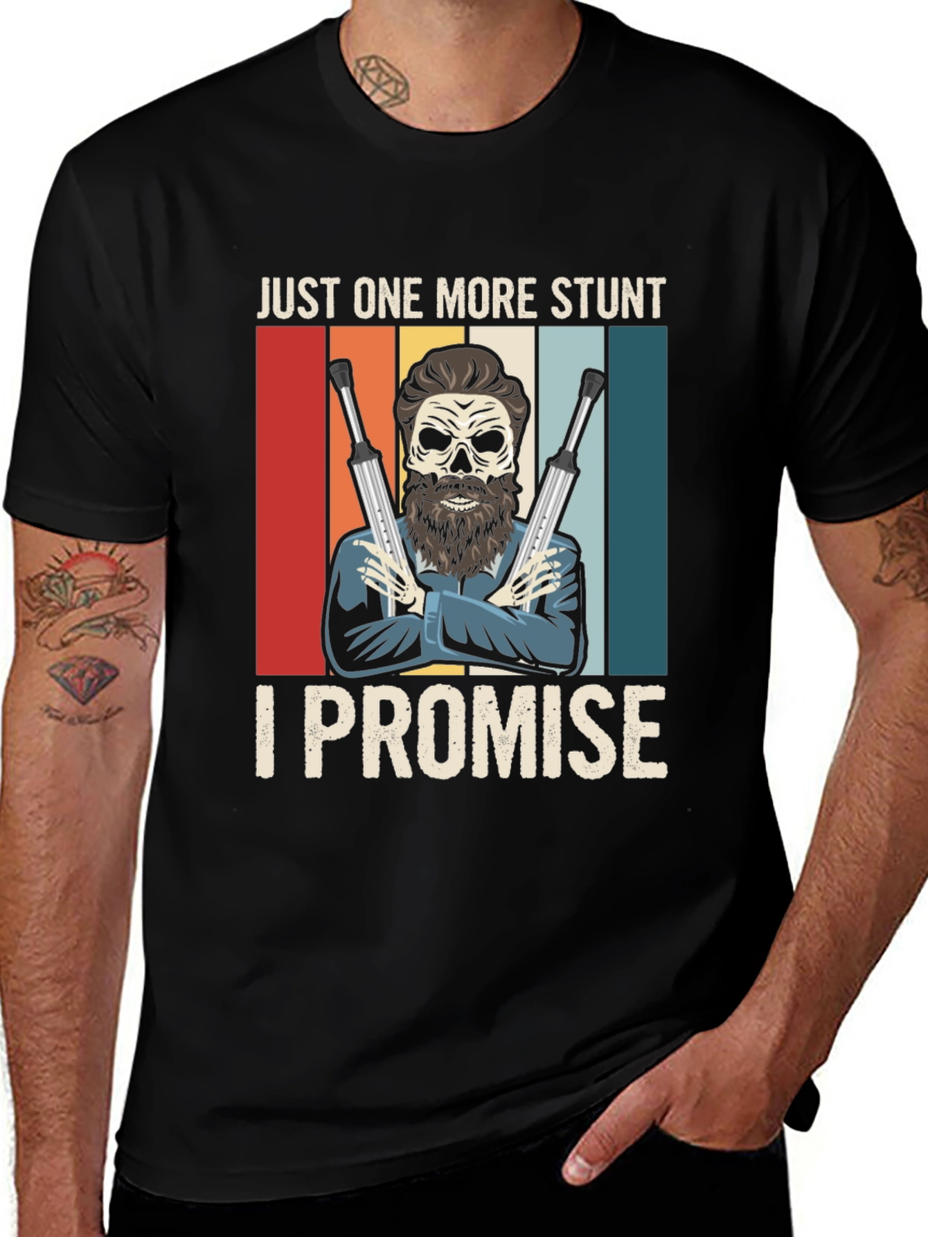 Variant 26 of Just One More Stunt T-Shirt - Skull with Crutches