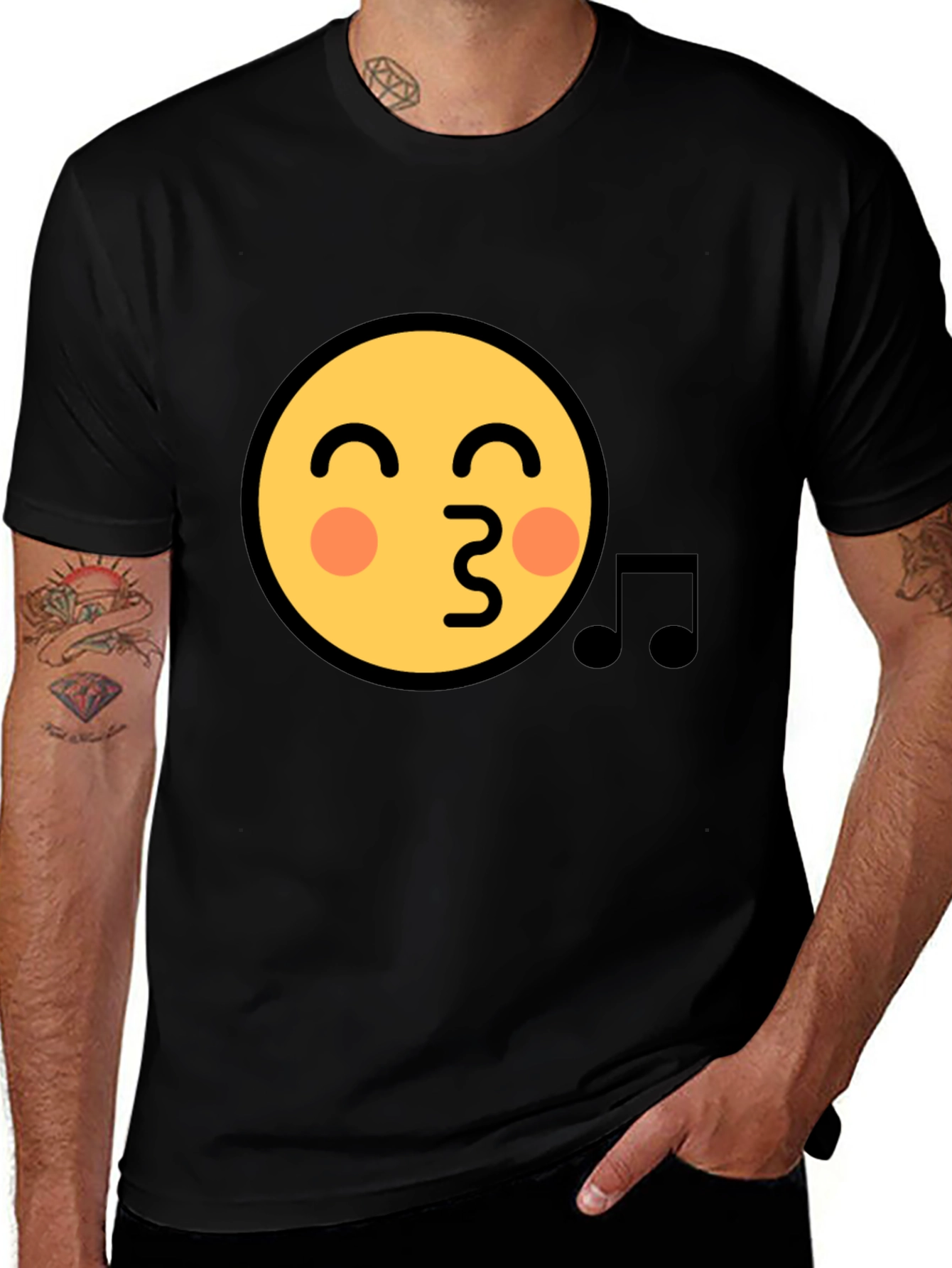 Black Emoji Face Kiss Music Note Black T-Shirt main image