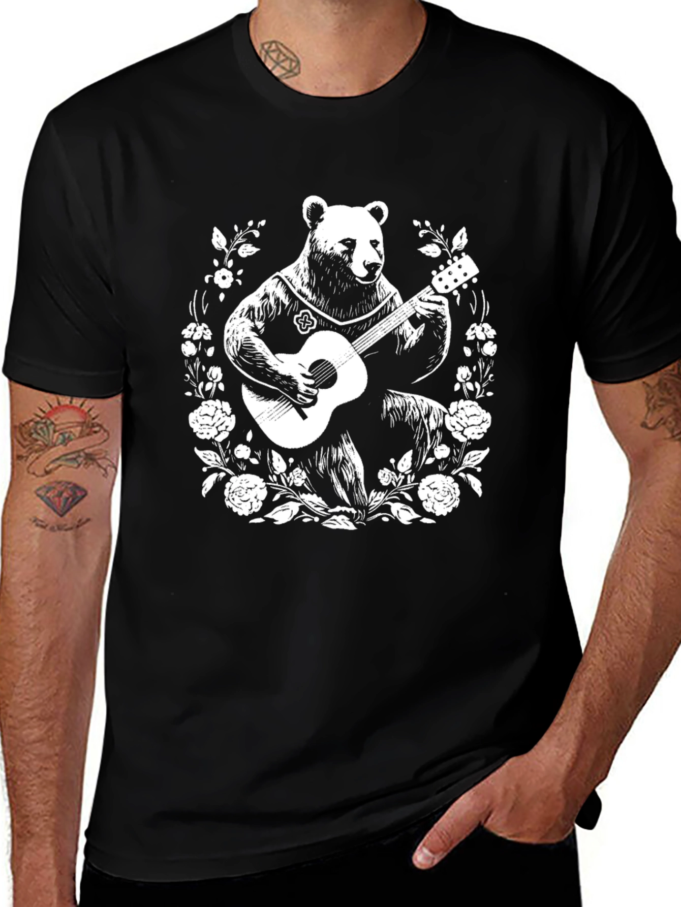 Variant 4 of Bear Guitarist Graphic Tee - Black Unisex T-Shirt