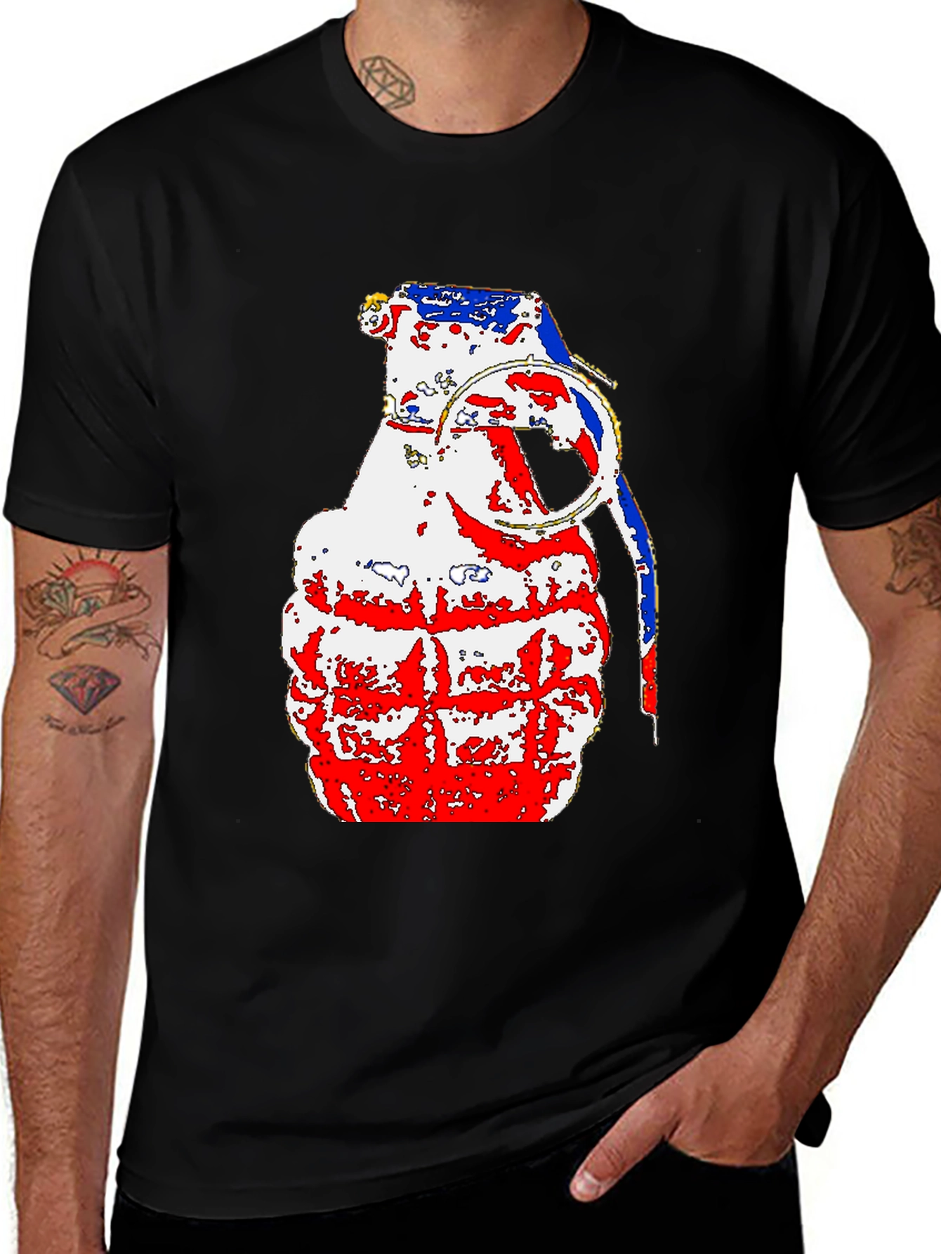 Variant 24 of Patriotic Grenade Graphic Tee - Black Cotton Comfort