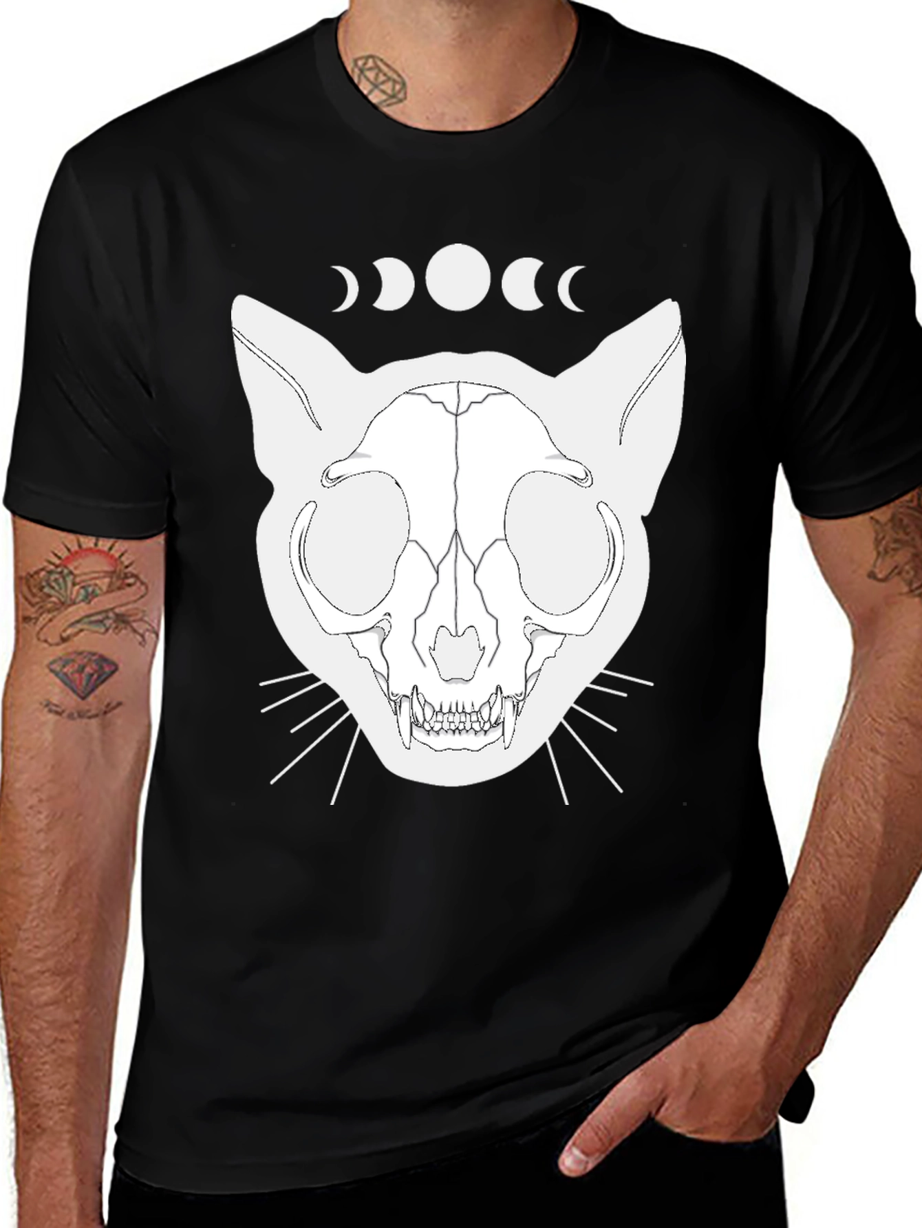 Variant 27 of Mystic Cat Skull T-Shirt - Black Graphic Tee
