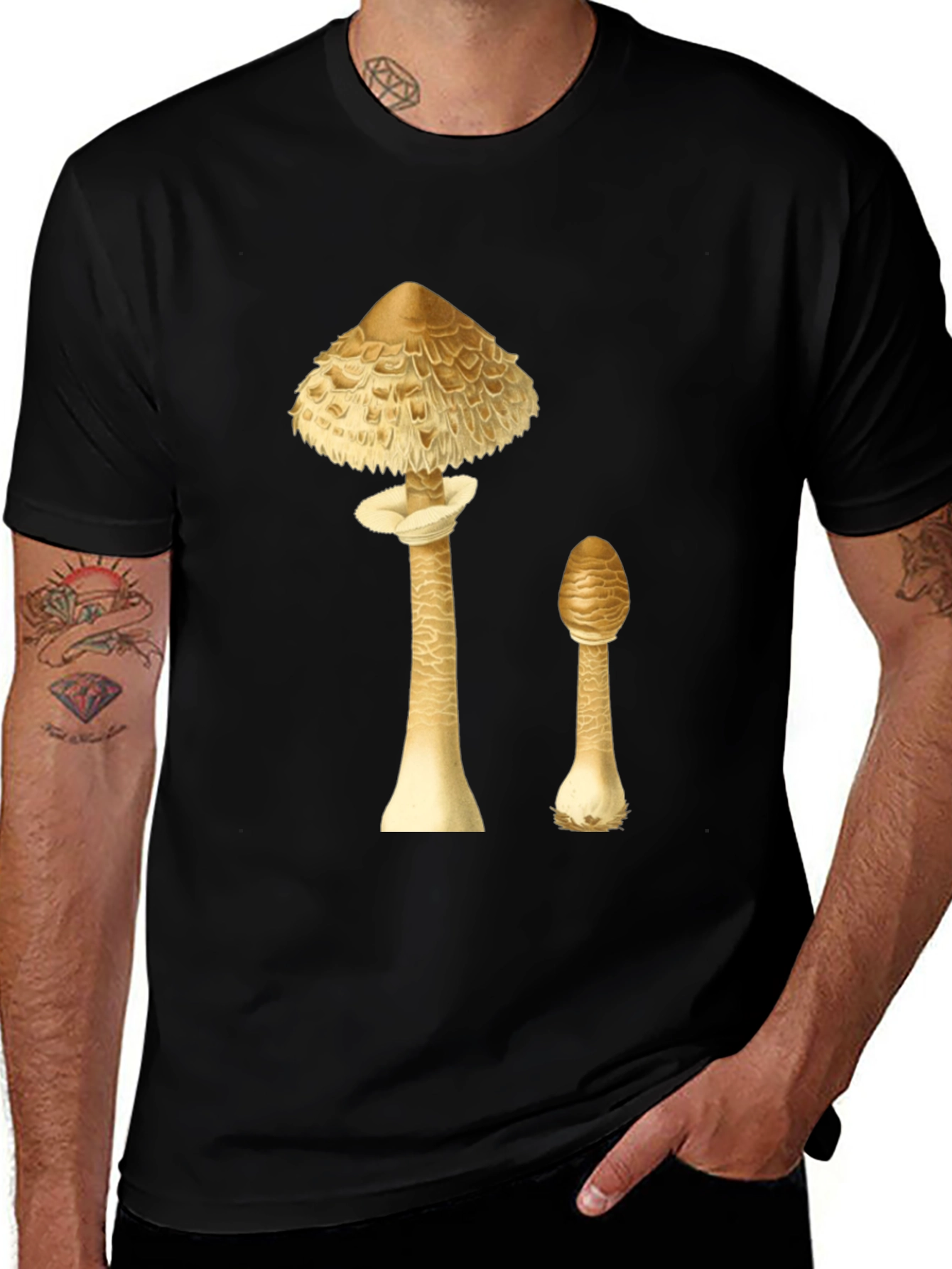 Variant 29 of Mushroom Print Black T-Shirt