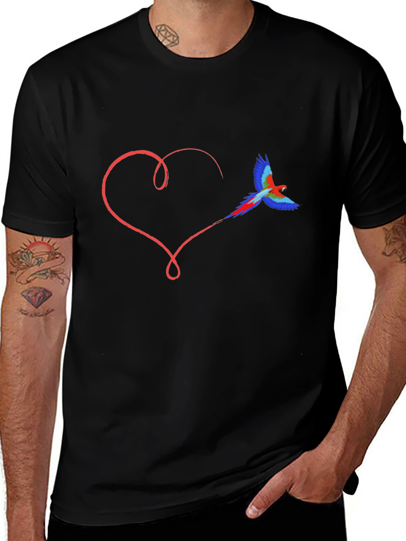 Variant 15 of Heart & Parrot Graphic Black T-Shirt