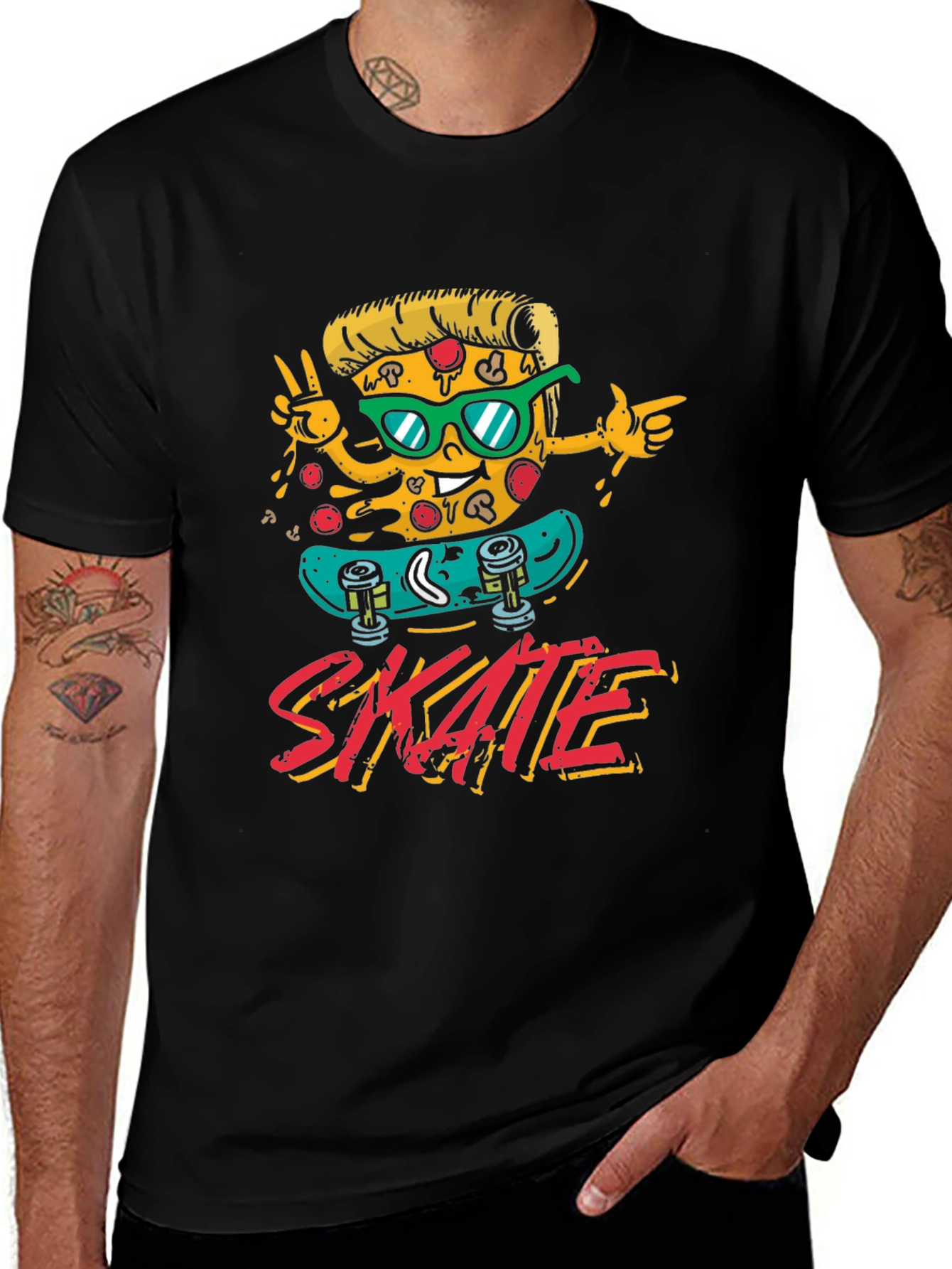 Variant 12 of Cool Pizza Skate T-Shirt - Black