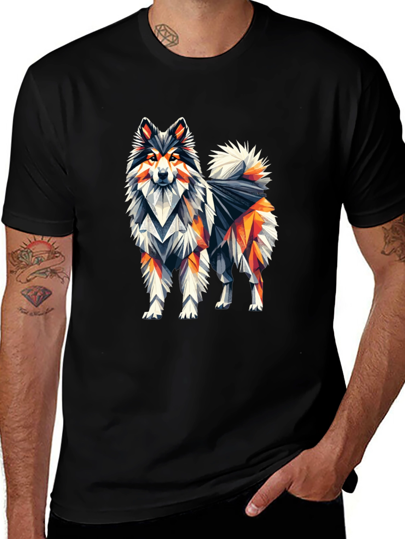Variant 29 of Geometric Dog Graphic Tee - Black Cotton T-Shirt