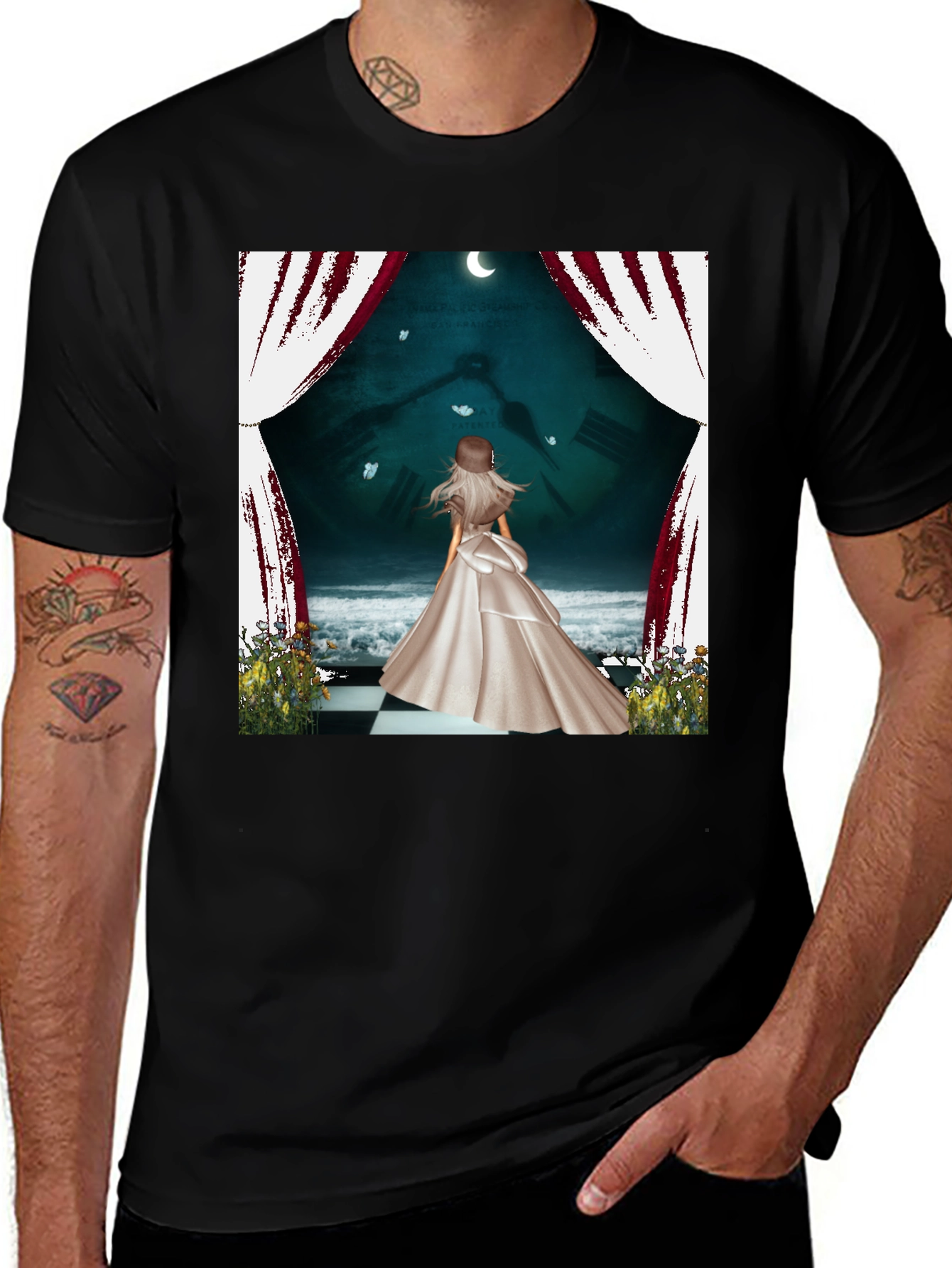 Variant 11 of Elegant Woman on Stage Black T-Shirt
