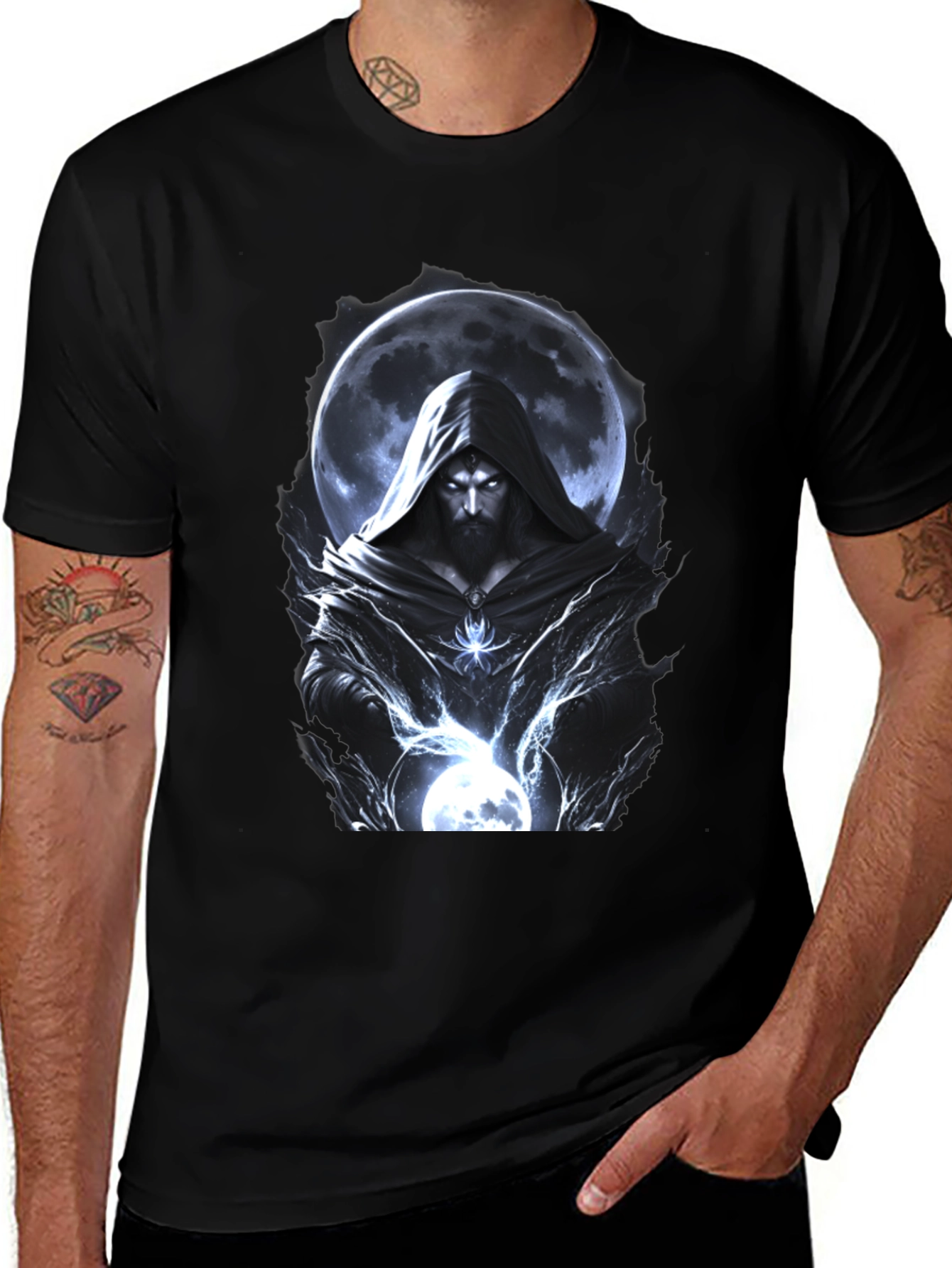 Mystic Mage Graphic Tee - Dark Wizard Moon Design
