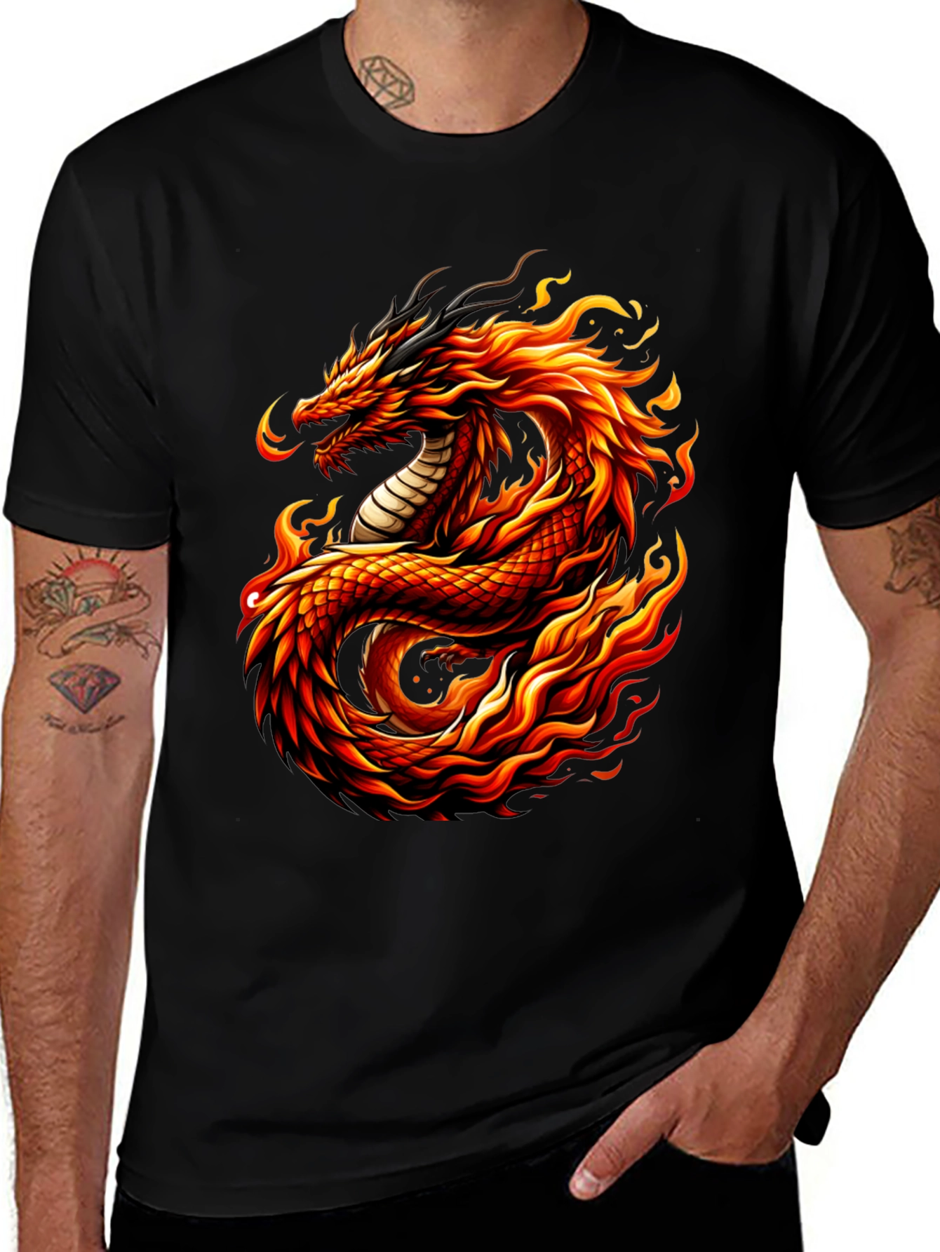 Variant 27 of Fiery Dragon Graphic Tee - Men's Black T-Shirt