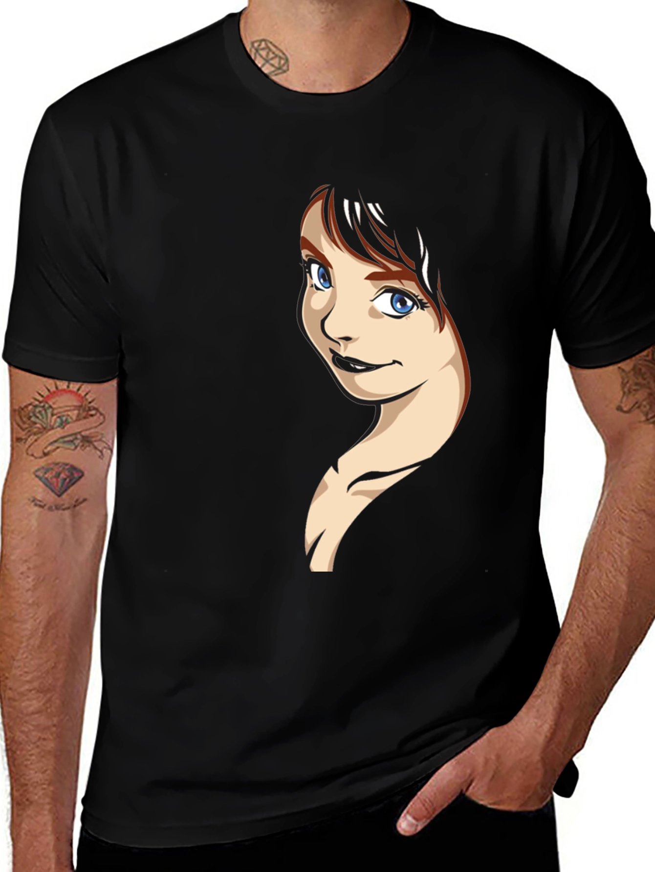 Variant 21 of Cartoon Girl Graphic Black T-Shirt