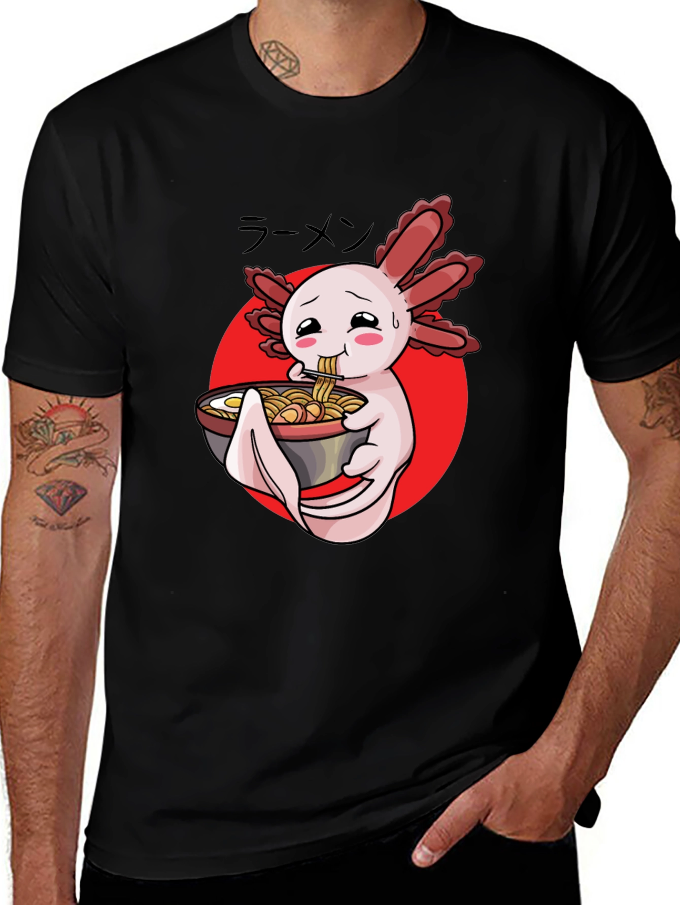 Variant 13 of Axolotl Ramen T-Shirt: Cute Kawaii Noodle Design