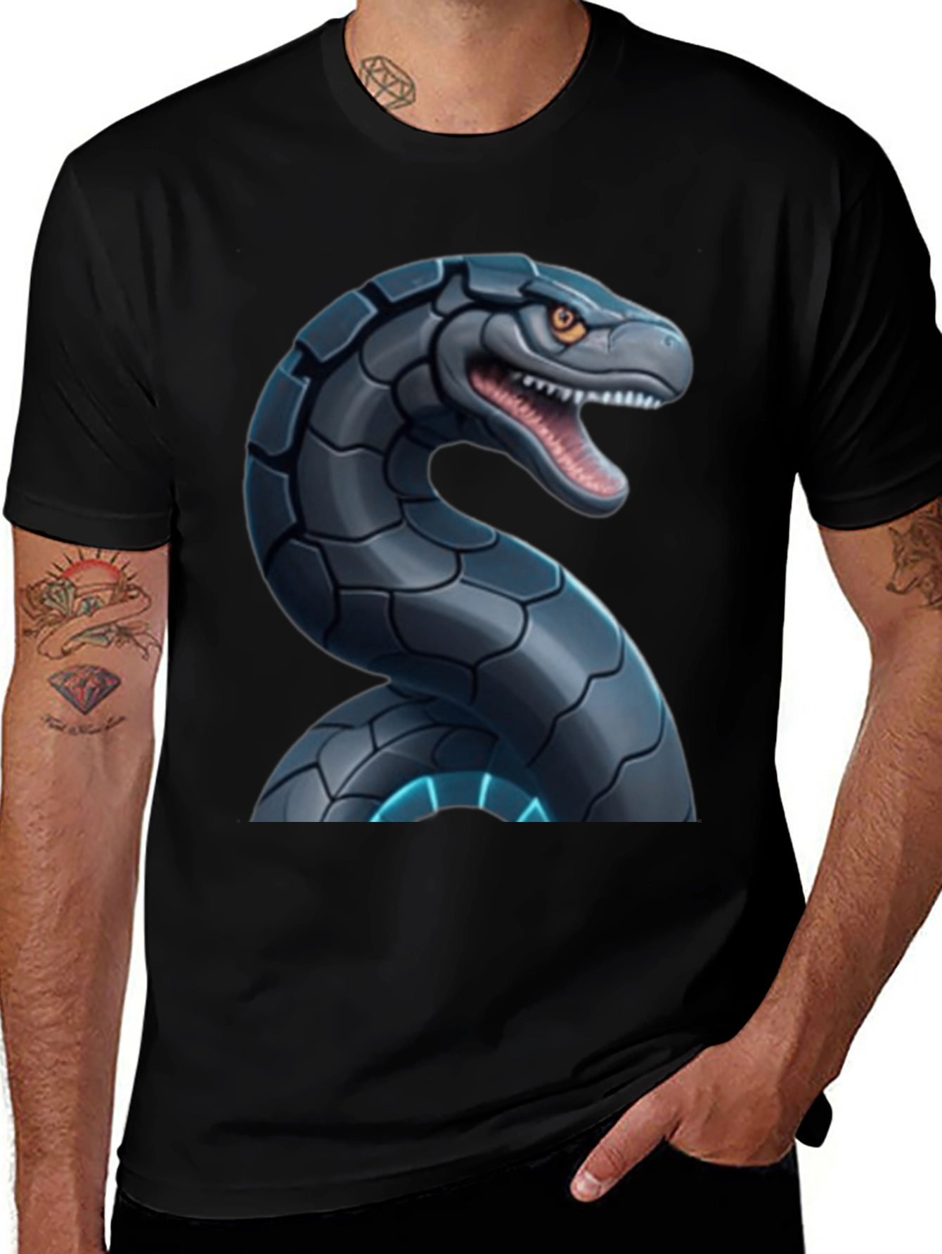 Variant 14 of Robotic Snake Graphic T-Shirt - Black