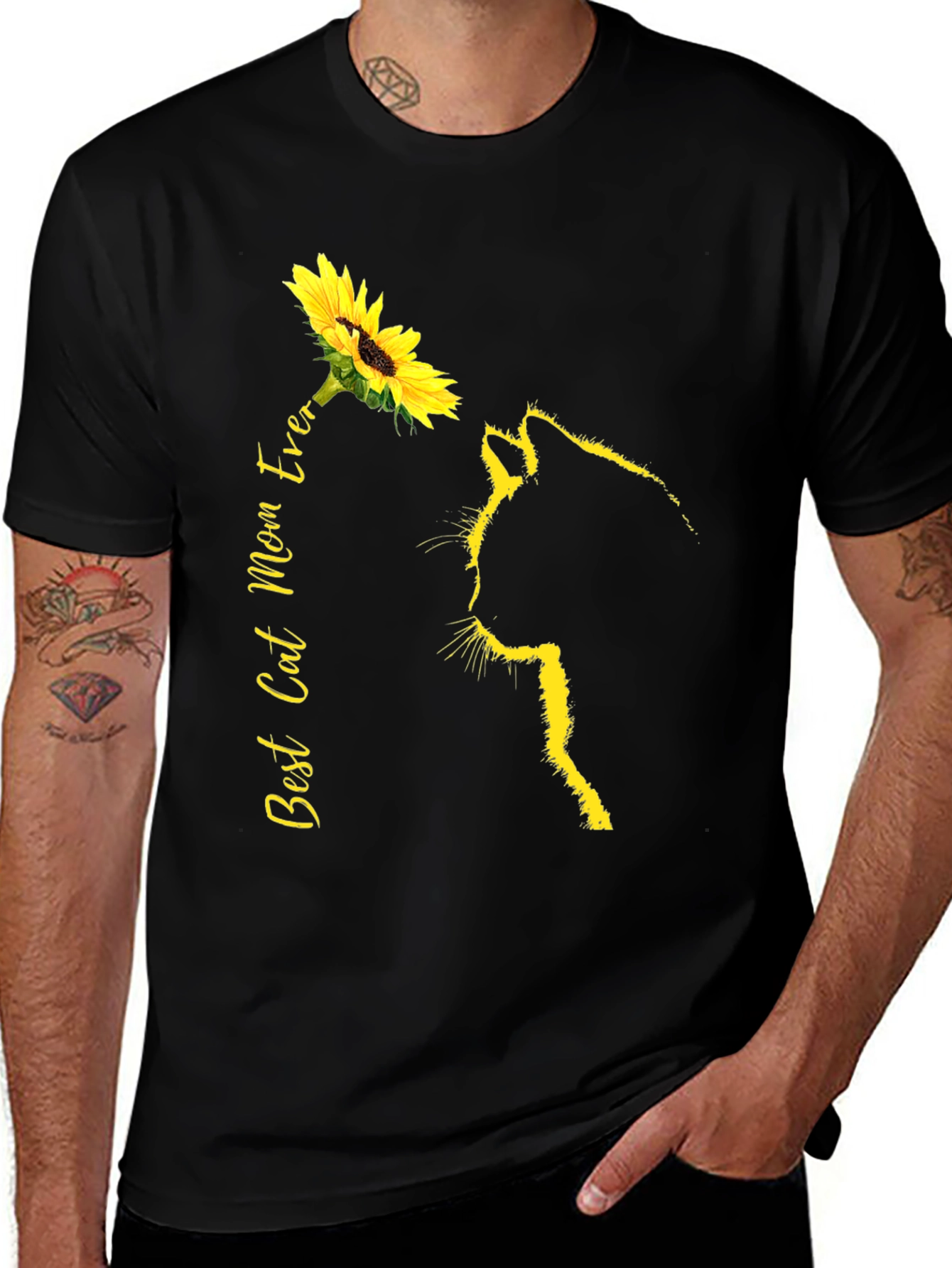 Variant 13 of Best Cat Mom Ever Sunflower Graphic Tee