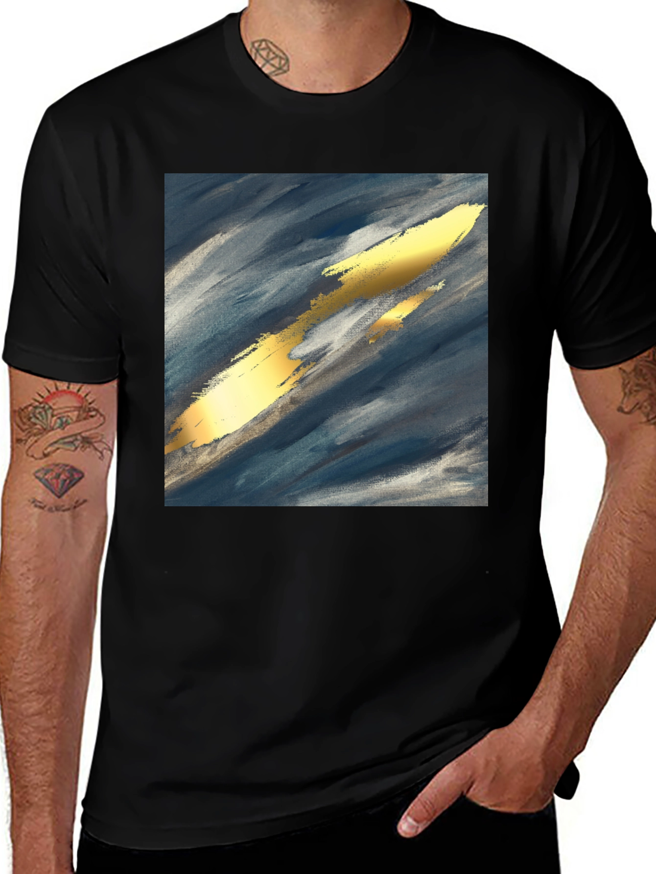 Variant 29 of Abstract Art Black Tee - Golden Streak Design