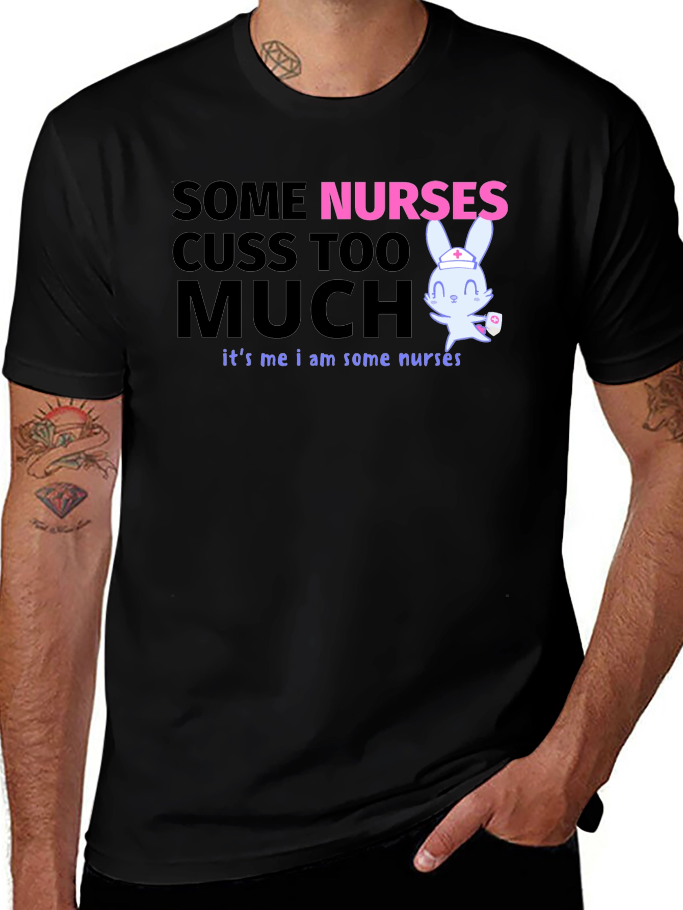 Black Funny Nurse T-Shirt: Some Nurses Cuss Too Much main image