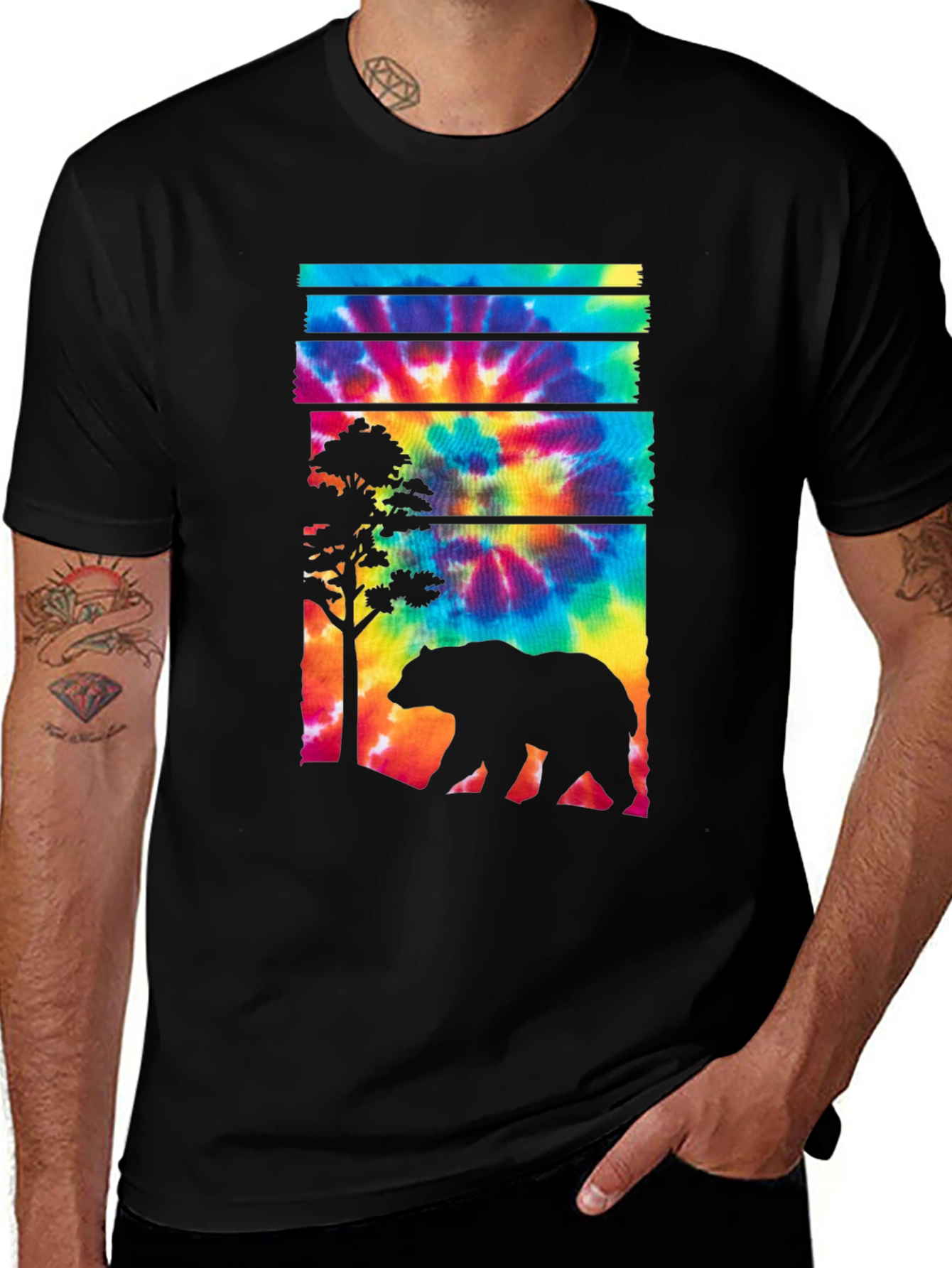 Variant 7 of Tie Dye Bear Graphic T-Shirt - Casual Menswear