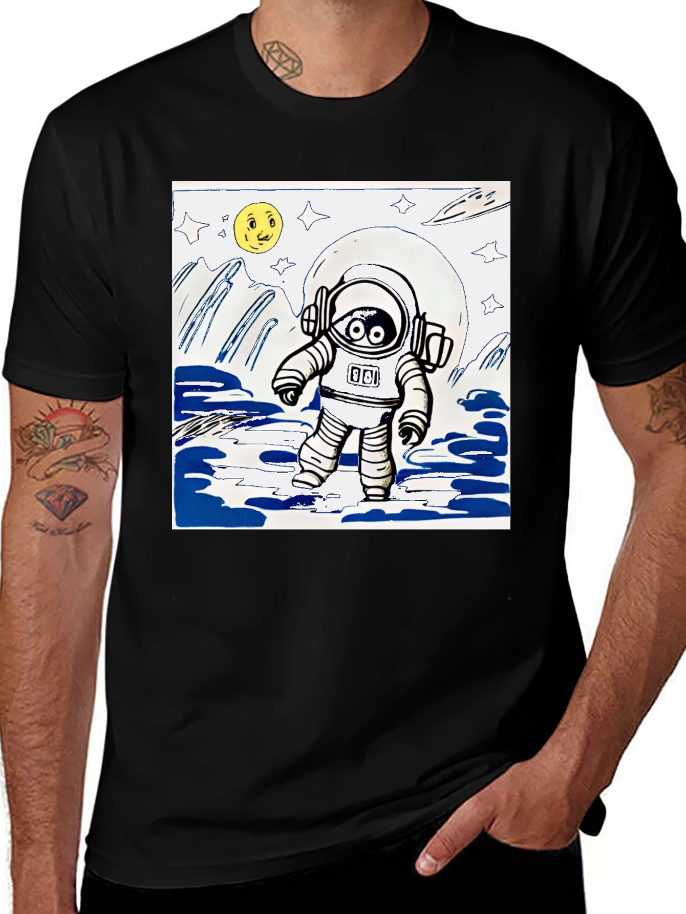 Variant 2 of Astronaut Graphic Tee - Black Cotton Blend
