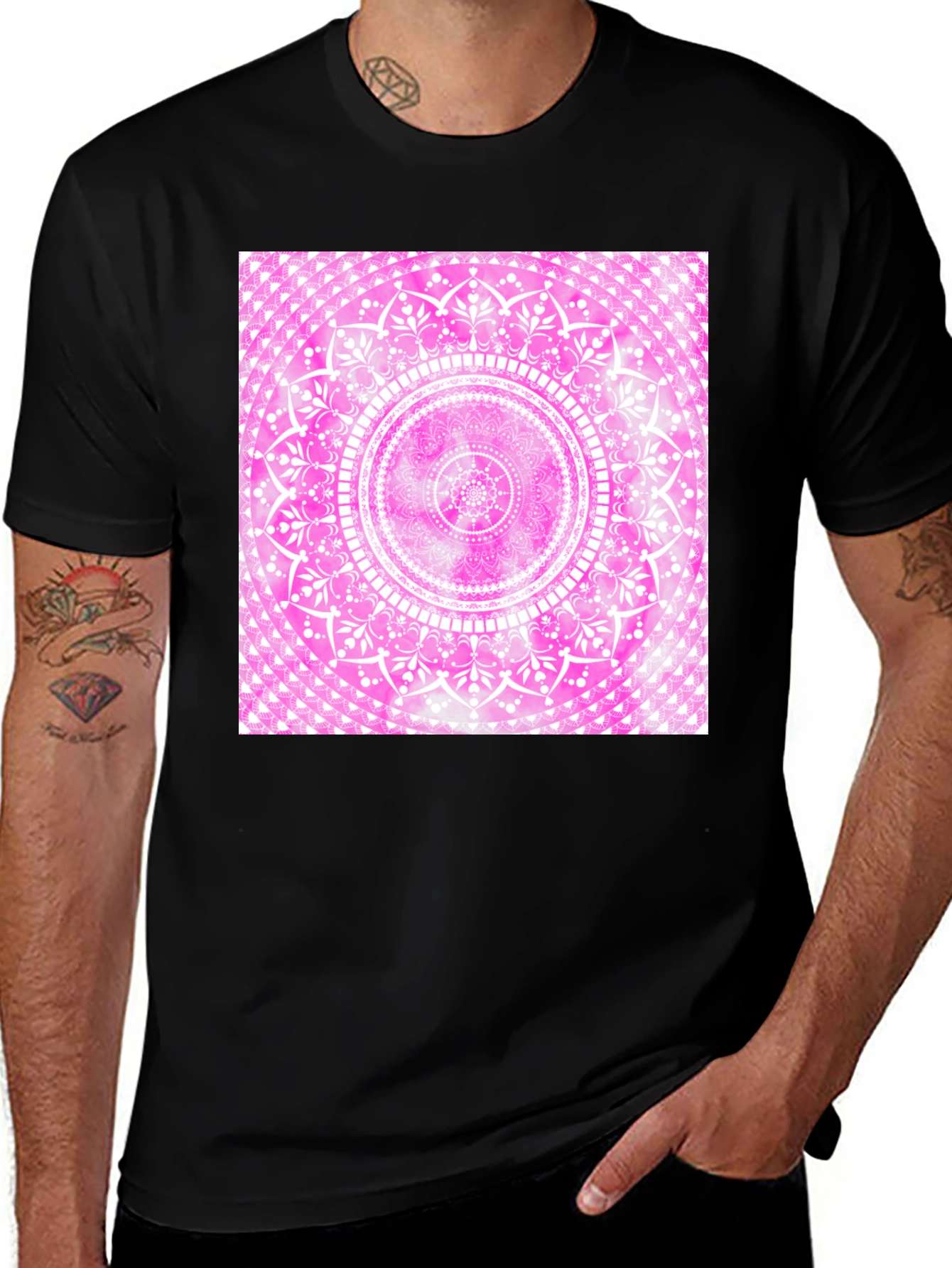 Variant 17 of Pink Mandala Graphic Tee - Black Cotton Blend
