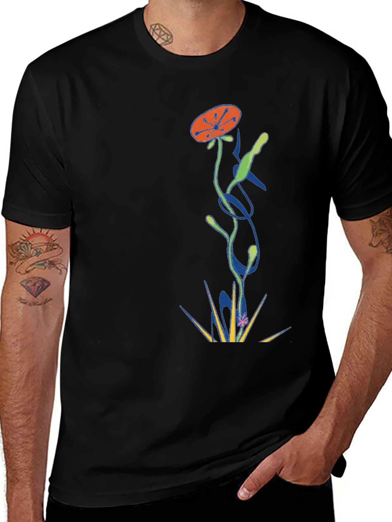 Variant 14 of Black T-Shirt with Modern Floral Graphic