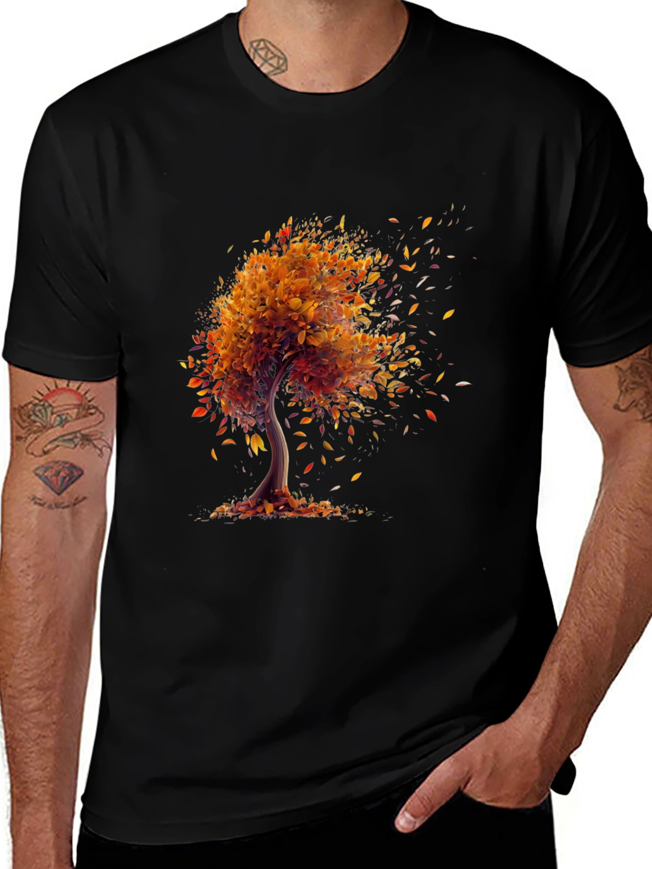 Variant 24 of Autumn Tree Graphic Tee - Stylish Black Shirt