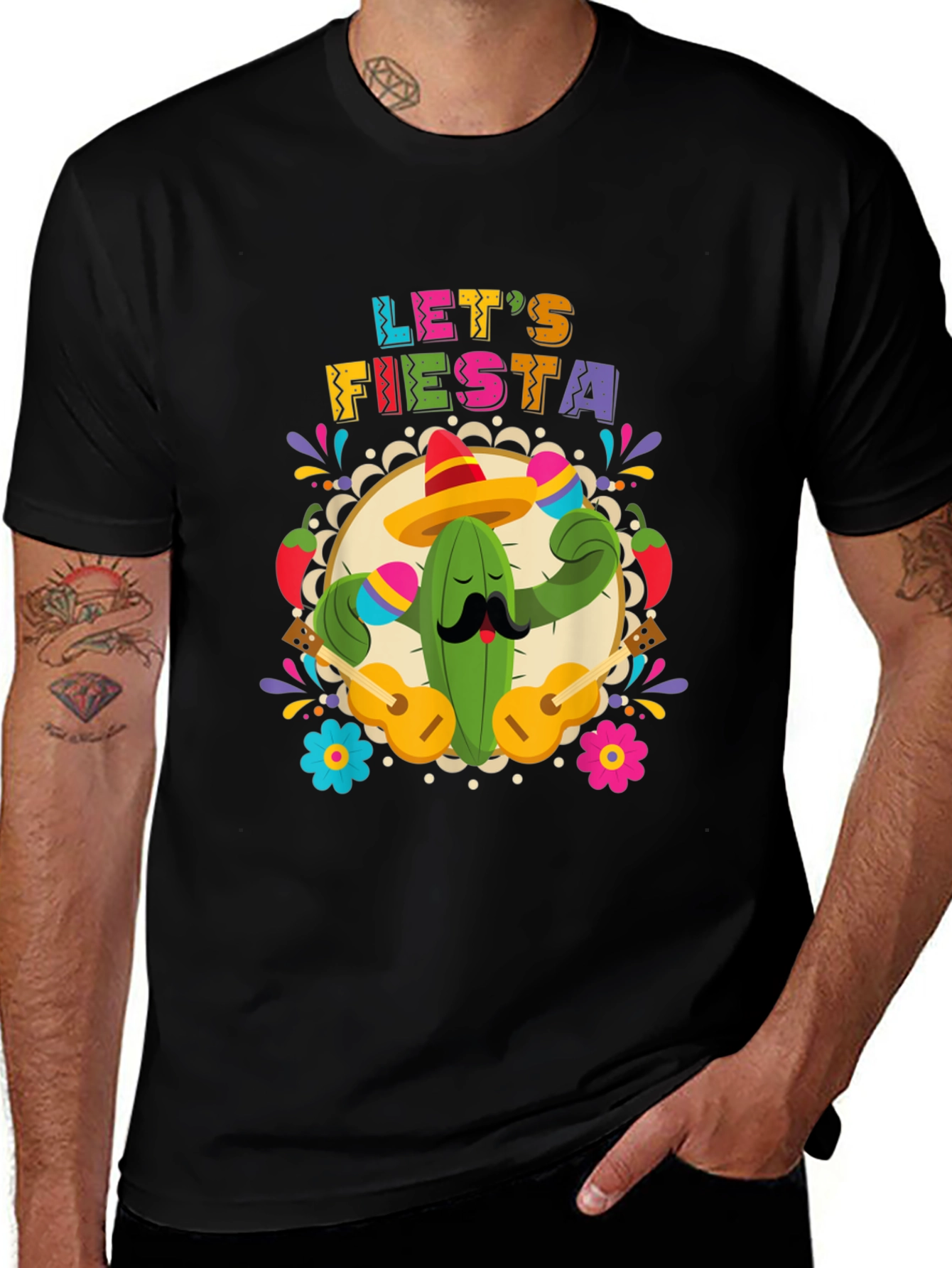Variant 26 of Let's Fiesta Cactus T-Shirt - Men's Black Tee