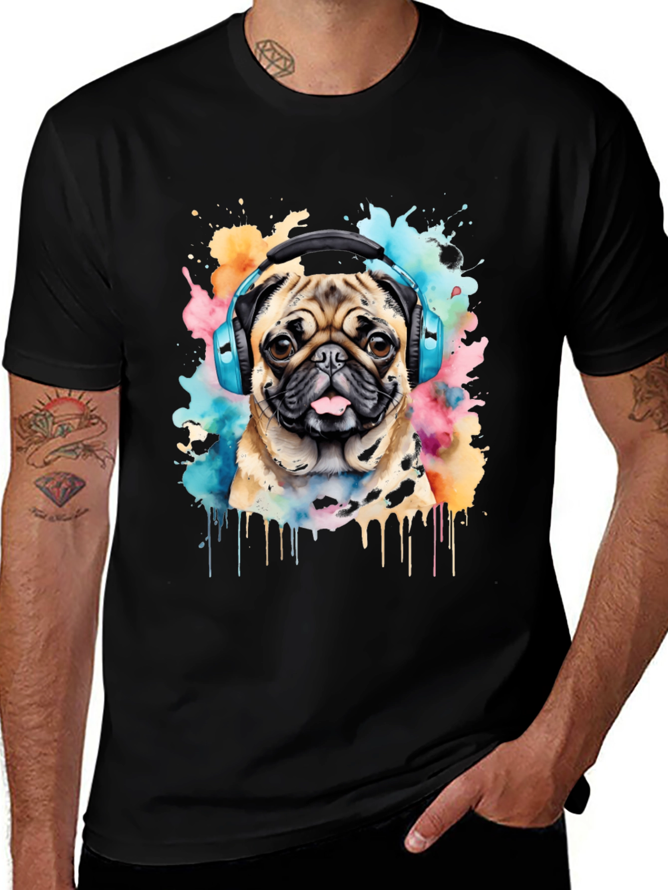 Variant 29 of Pug Headphone Graphic Tee - Quirky Style
