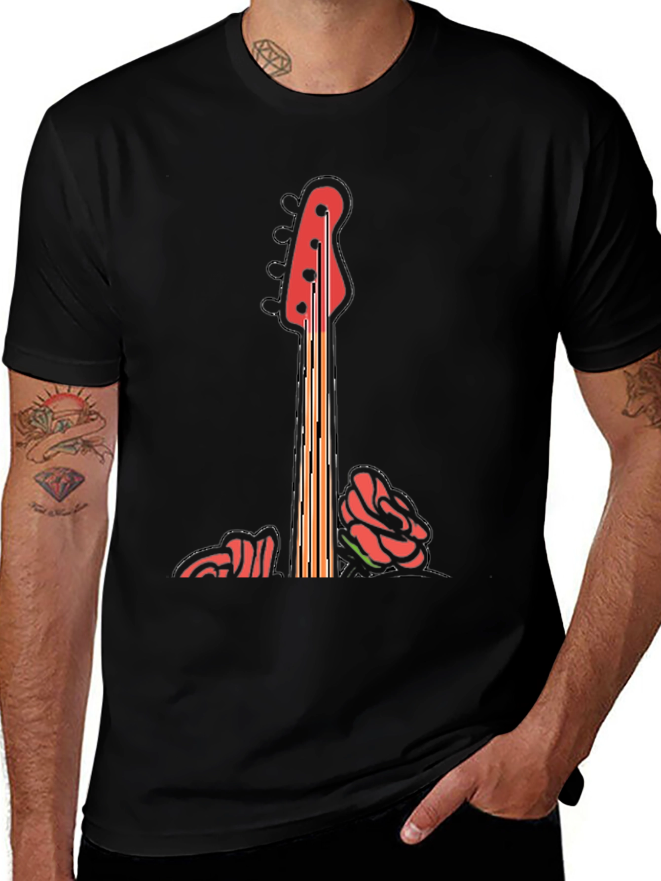 Variant 5 of Guitar & Roses Graphic T-Shirt - Black