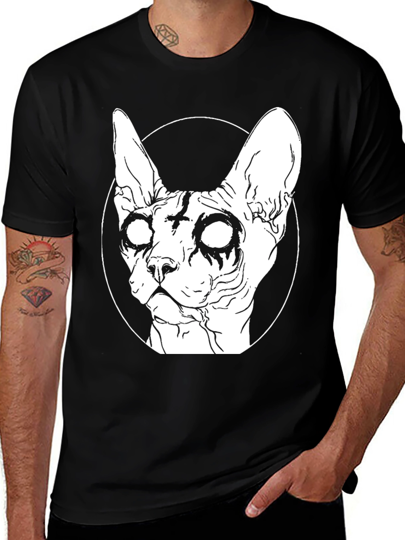 Gothic Cat T-Shirt - Sphynx, Cross Design