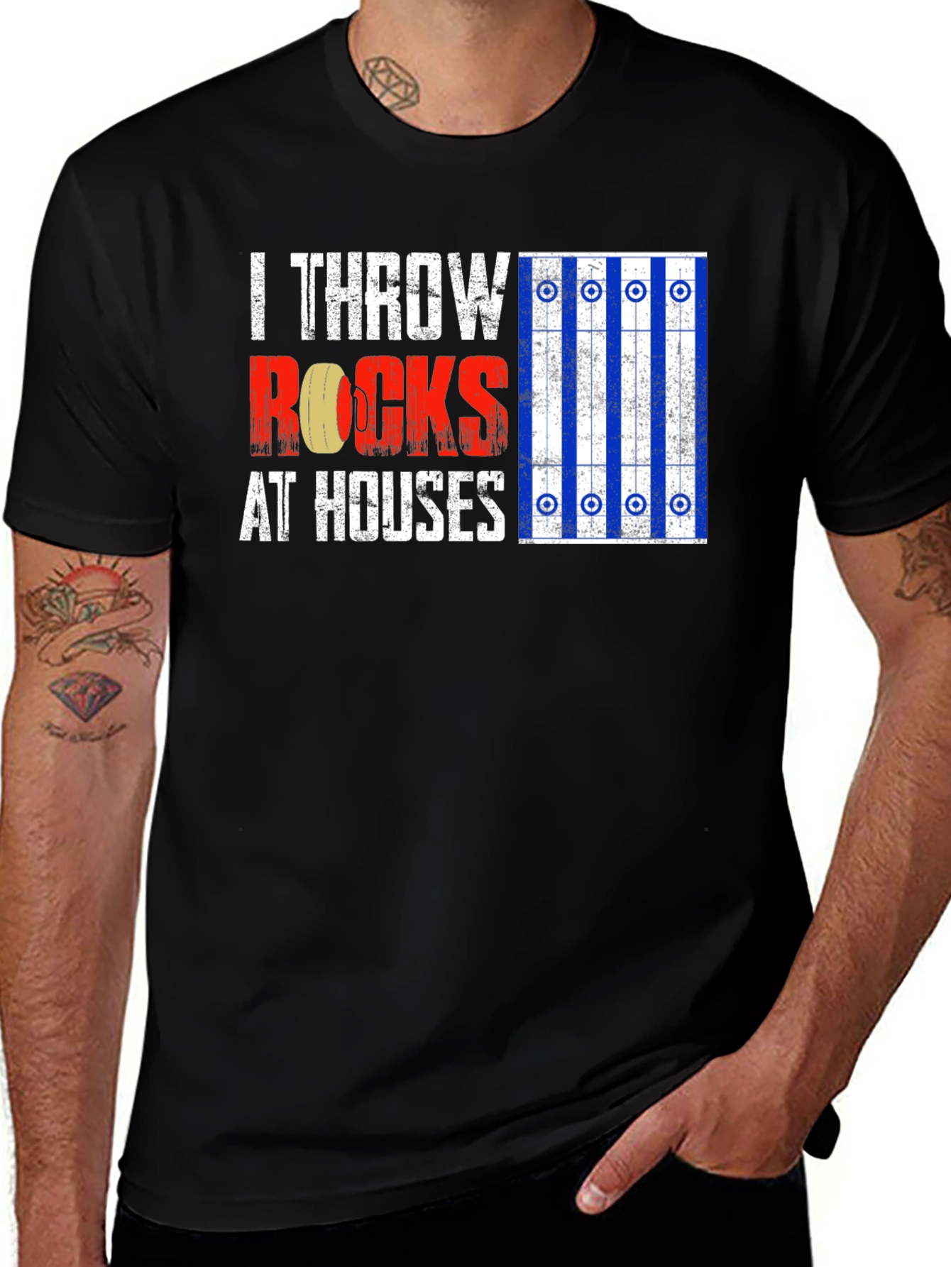Variant 28 of I Throw Rocks at Houses Curling T-Shirt