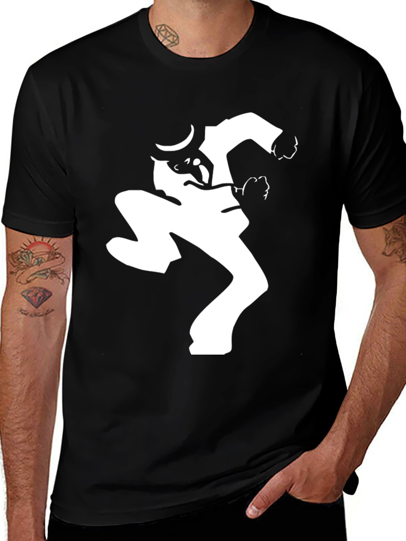 Variant 4 of Black T-Shirt with White Silhouette Graphic
