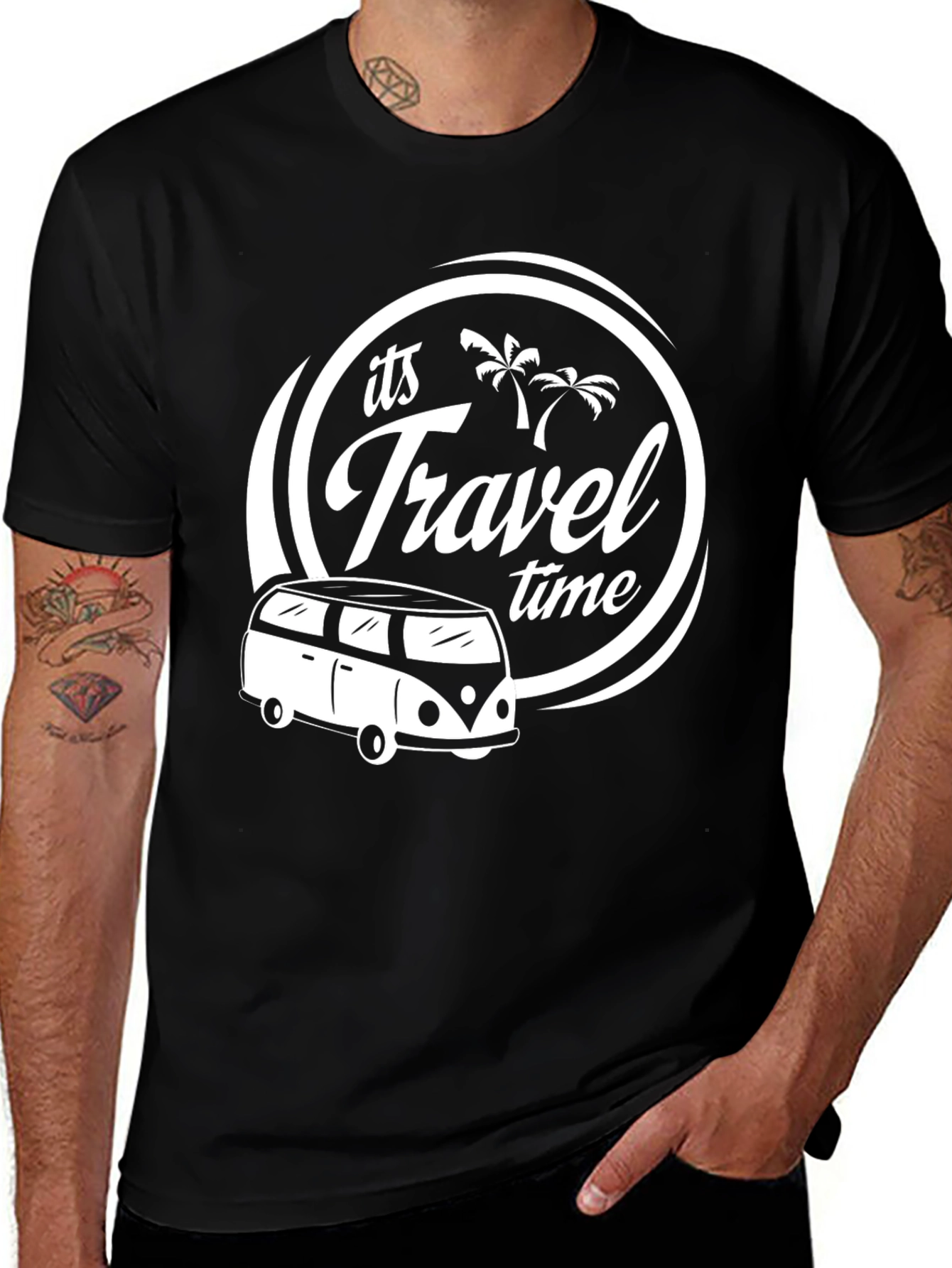 Its Travel Time Black T-Shirt
