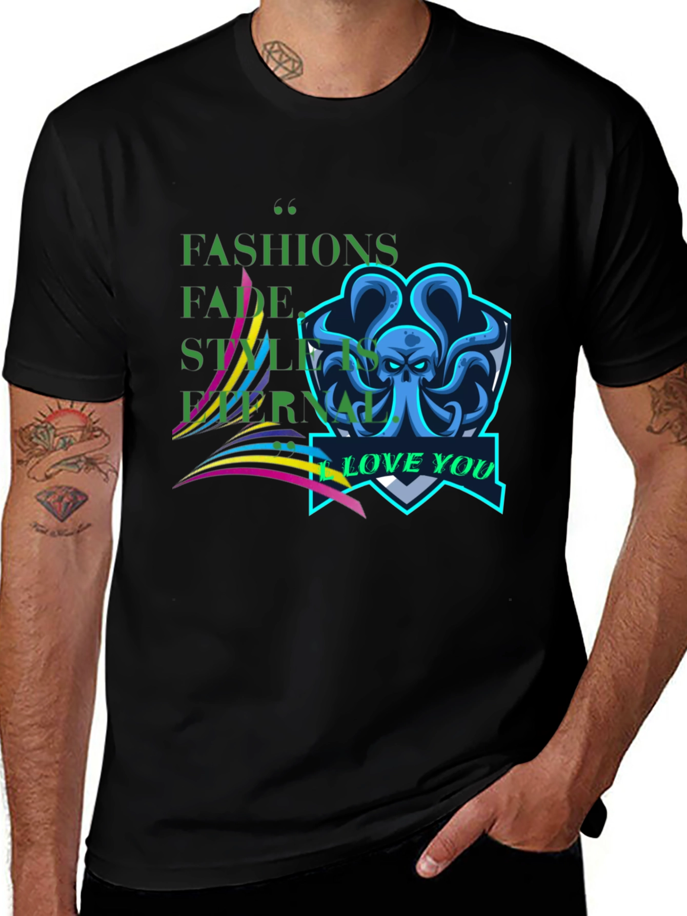 Variant 12 of Men's Black Graphic Tee - Octopus 'I Love You' Design