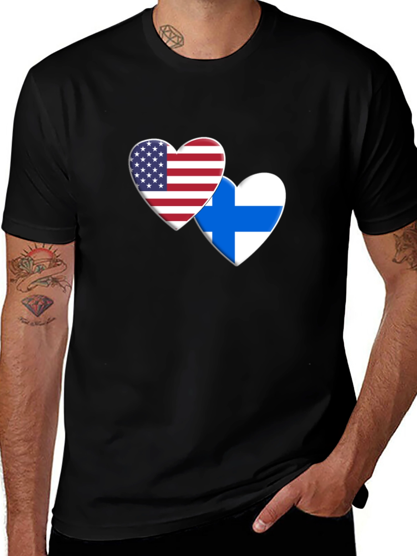 USA & Finland Flag Heart T-Shirt