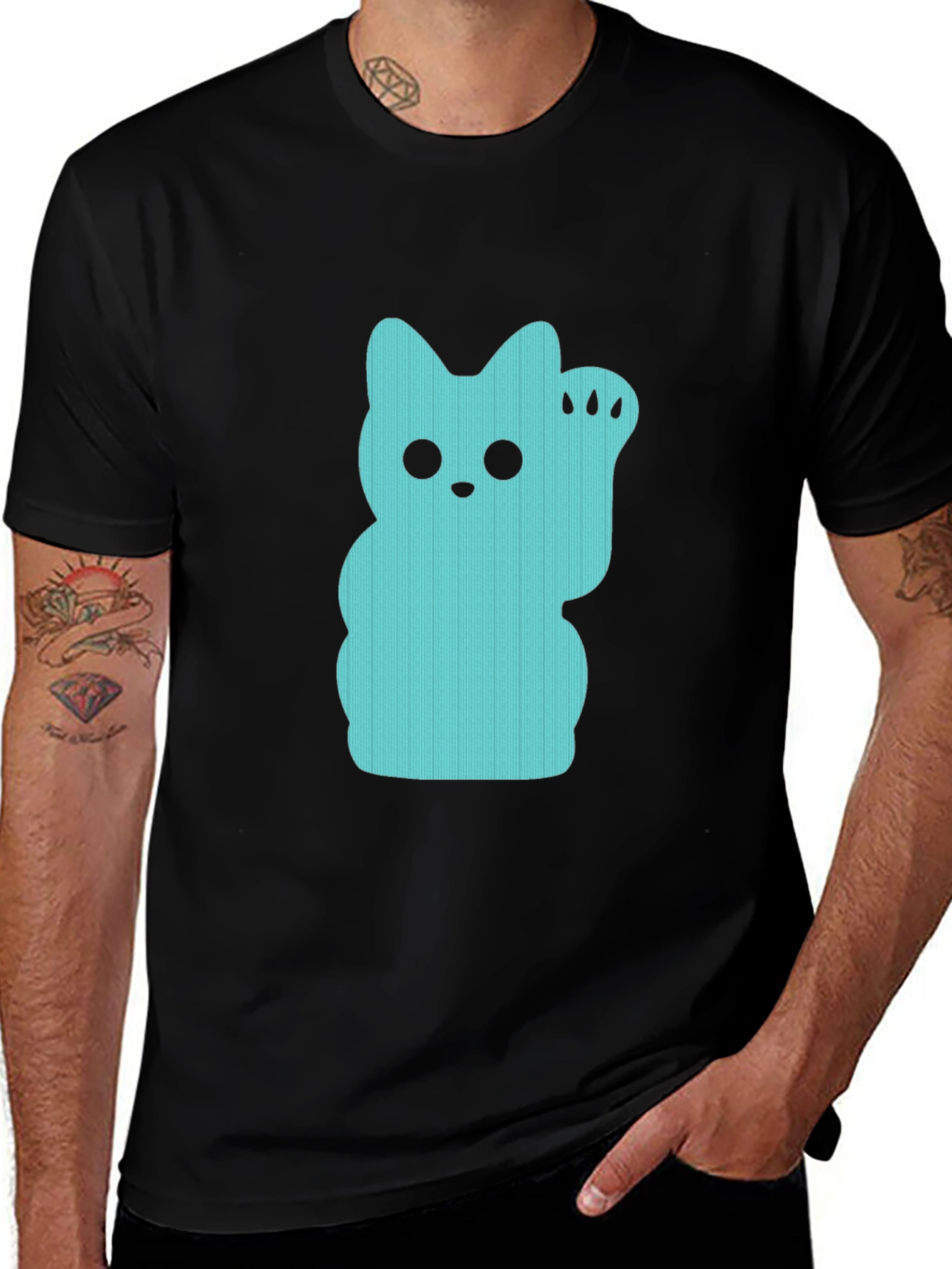 Variant 30 of Lucky Cat Graphic Tee - Black Crew Neck