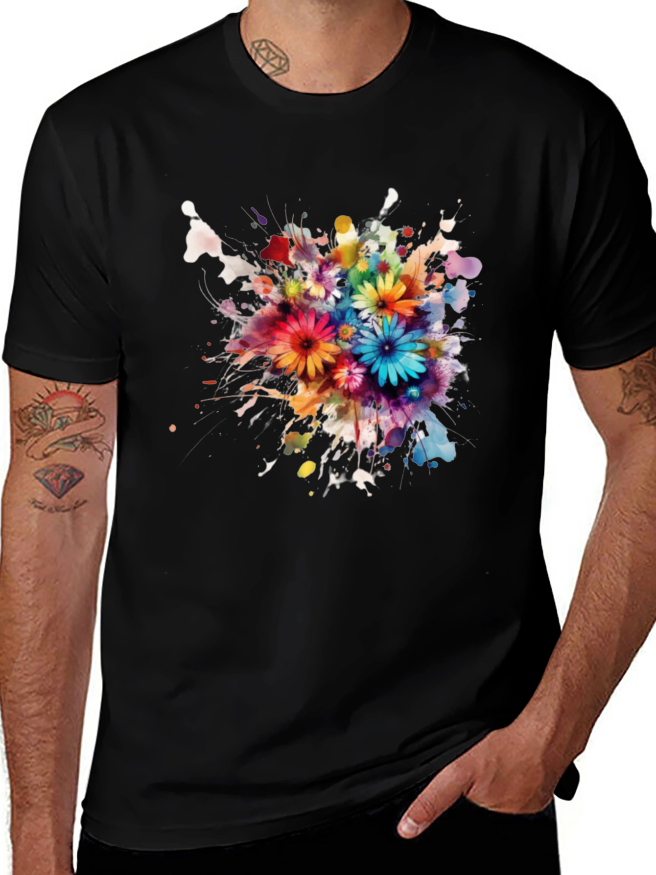 Variant 6 of Floral Burst Graphic Tee - Vibrant Watercolor Design