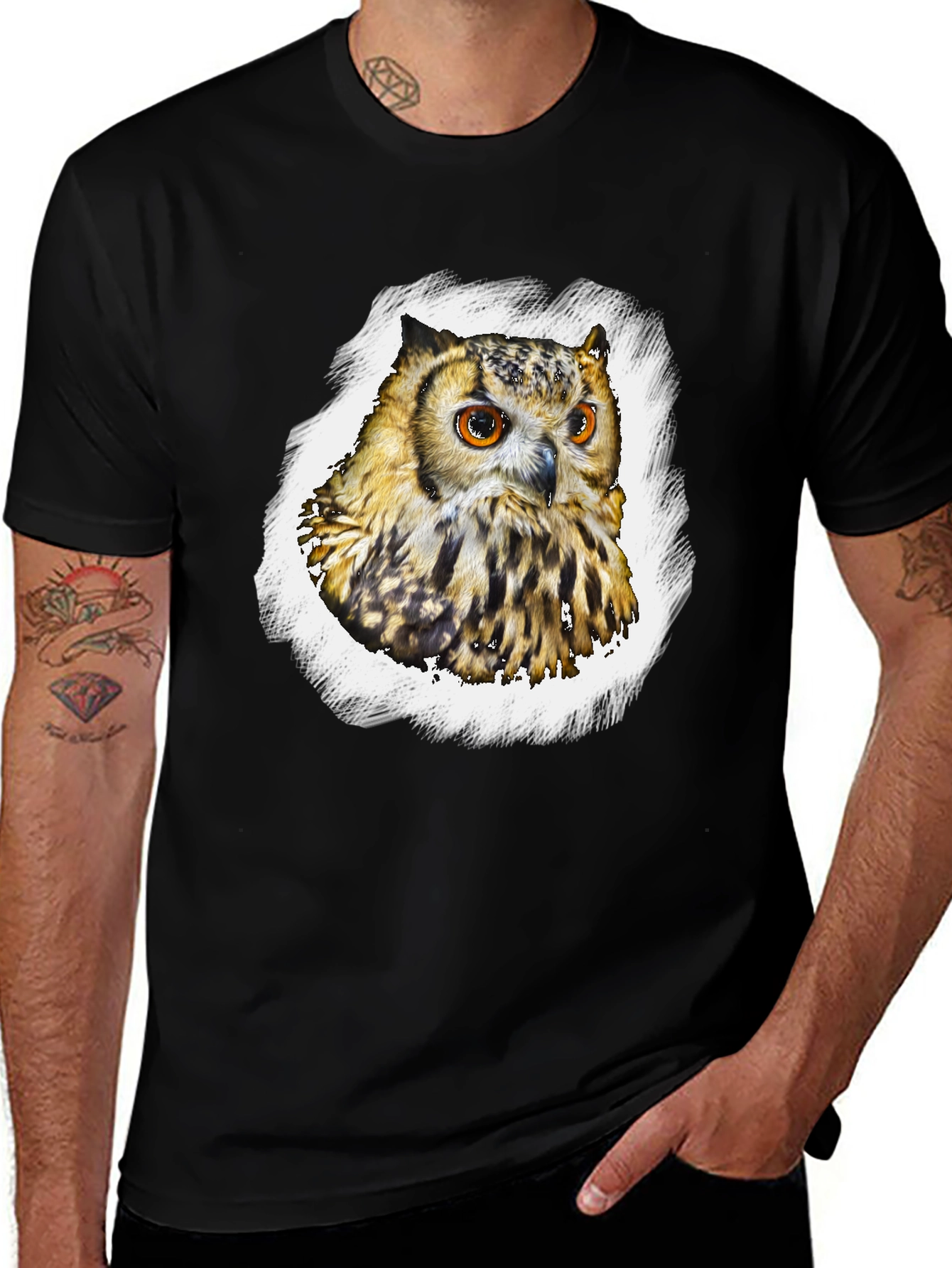 Variant 9 of Owl Graphic T-Shirt - Men's Black Tee