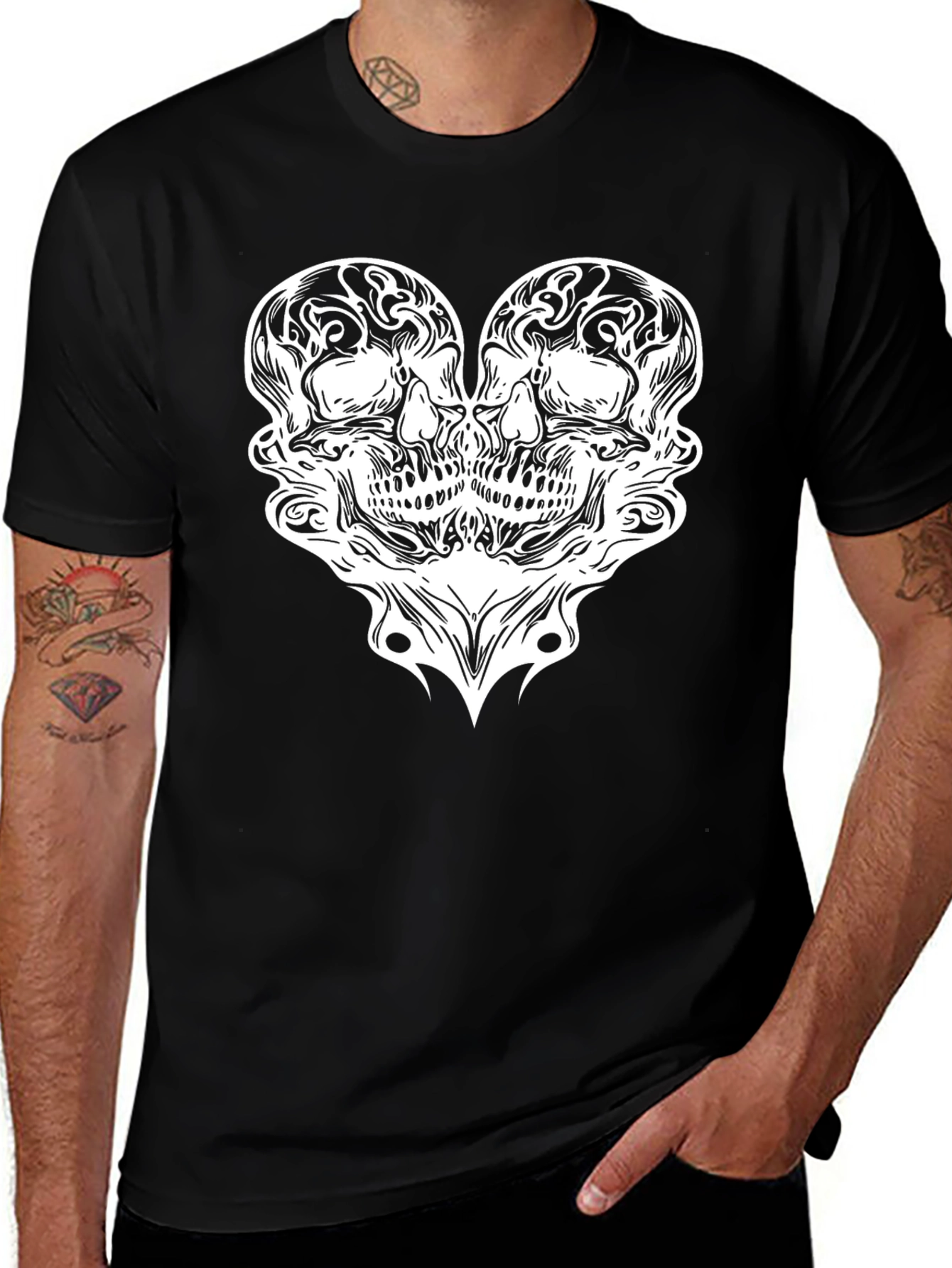 Variant 7 of Skull Heart Graphic Tee - Black Cotton