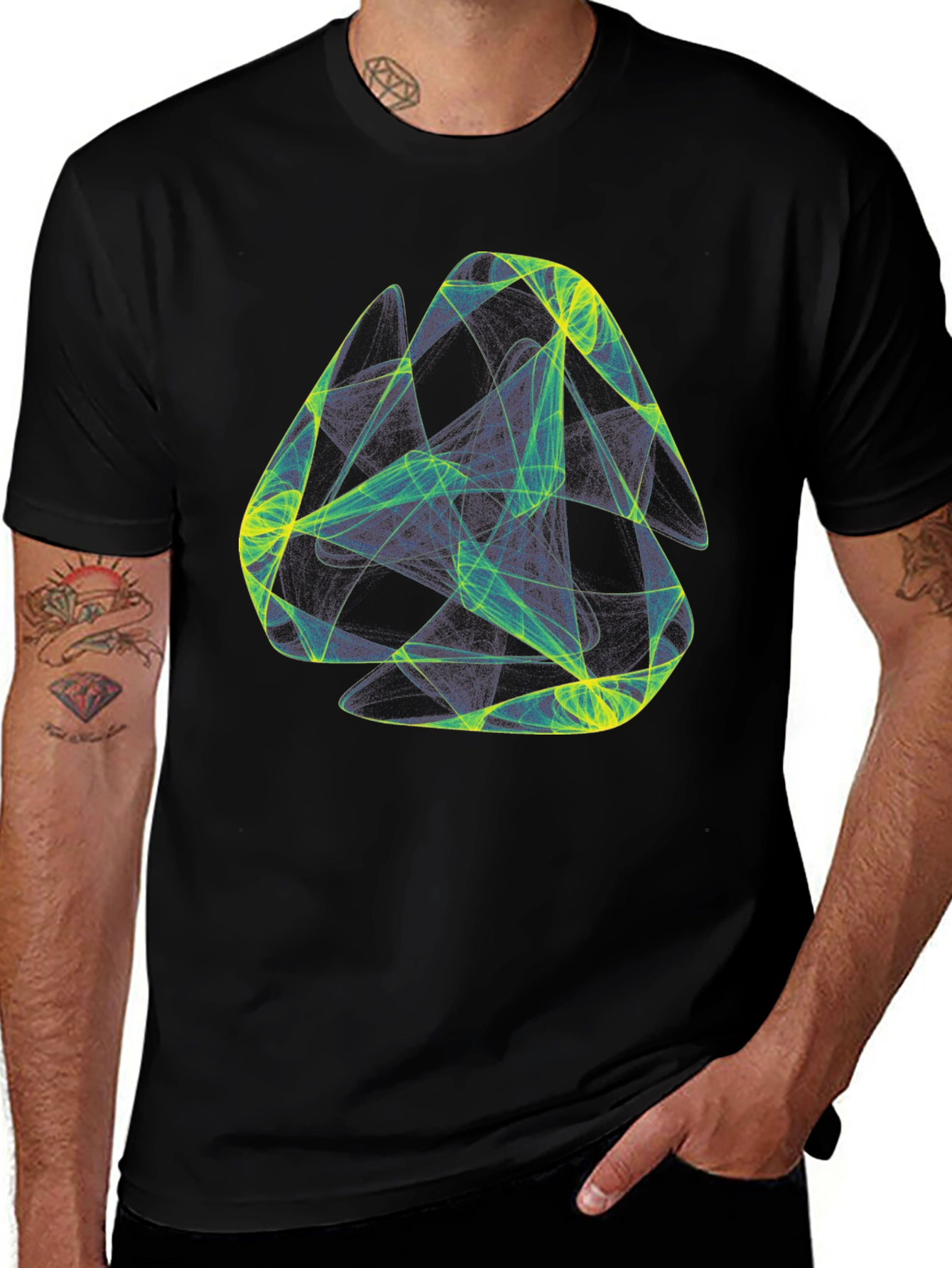 Variant 3 of Abstract Geometric Graphic Print Black T-Shirt