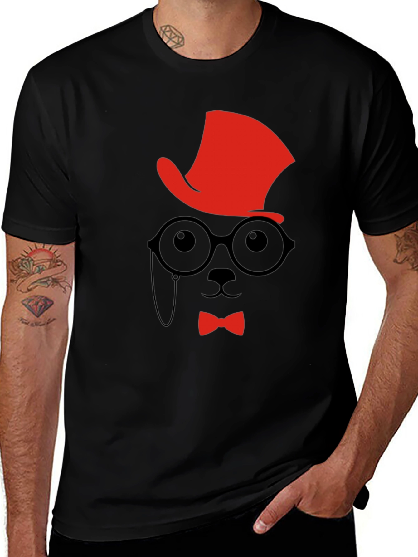 Variant 10 of Dapper Gentleman T-Shirt - Hat, Glasses, and Bowtie