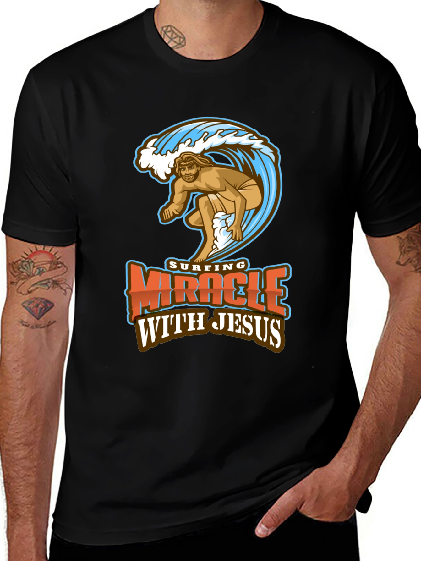Variant 23 of Surfing Miracle with Jesus Graphic T-Shirt