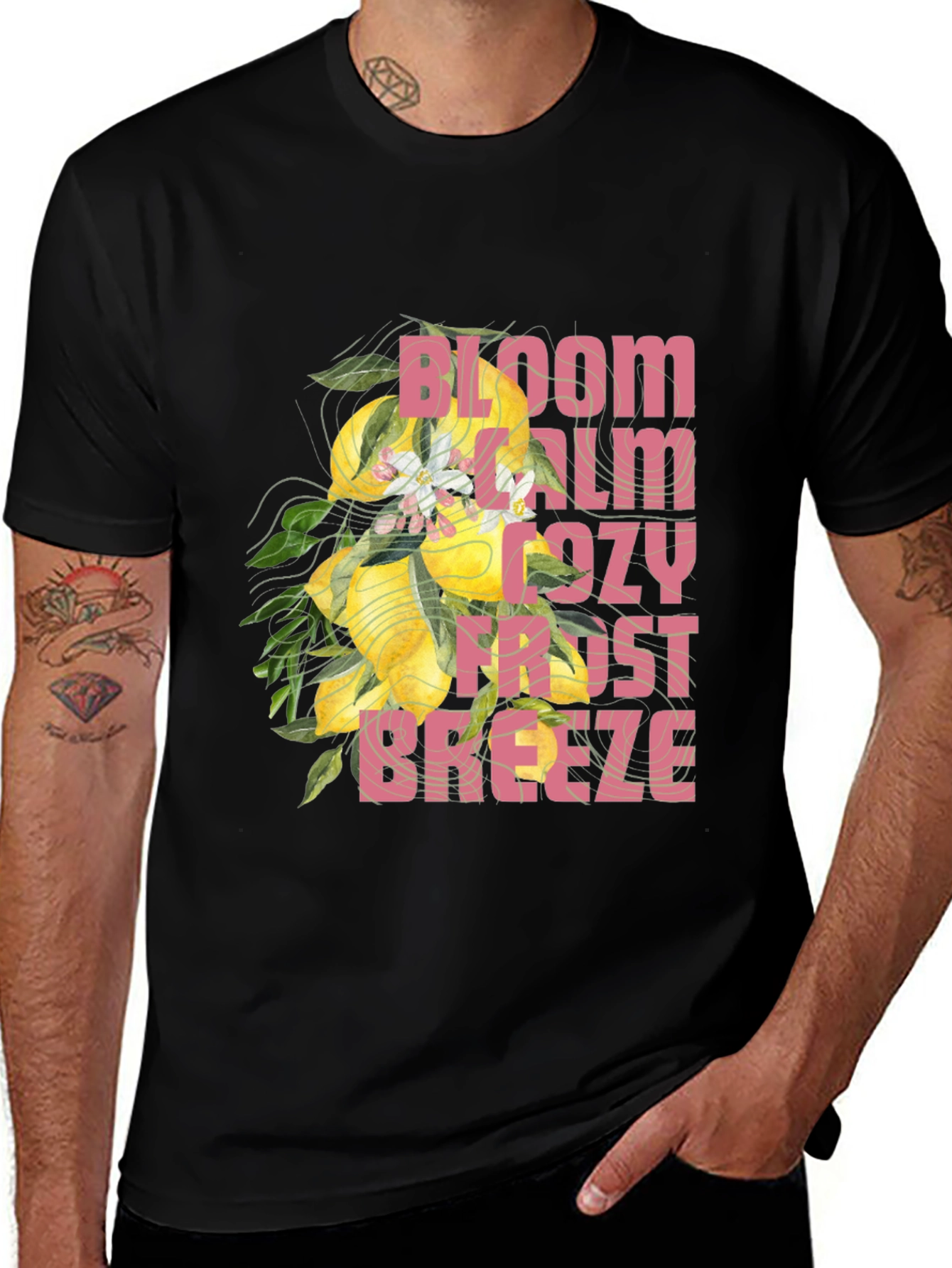Variant 19 of Bloom Calm Cozy Frost Breeze Black Graphic Tee