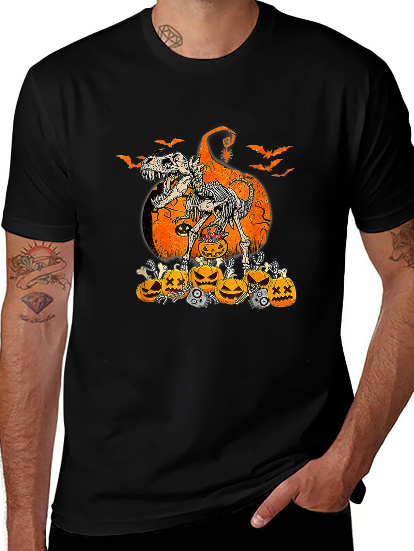 Variant 13 of Halloween Dinosaur Skeleton Pumpkin T-Shirt