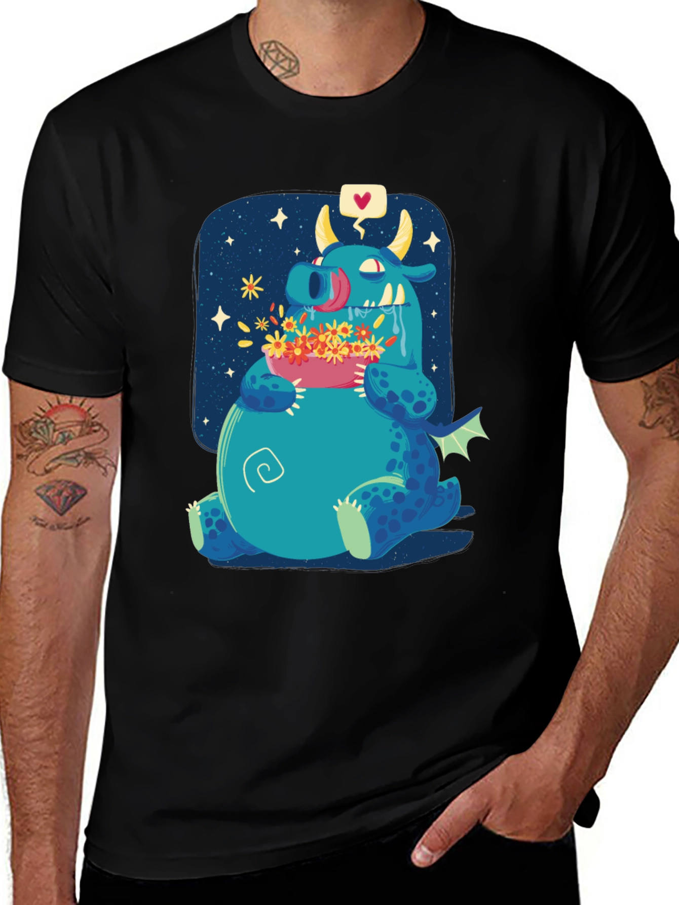 Variant 15 of Cute Dragon Eating Flowers Graphic Tee