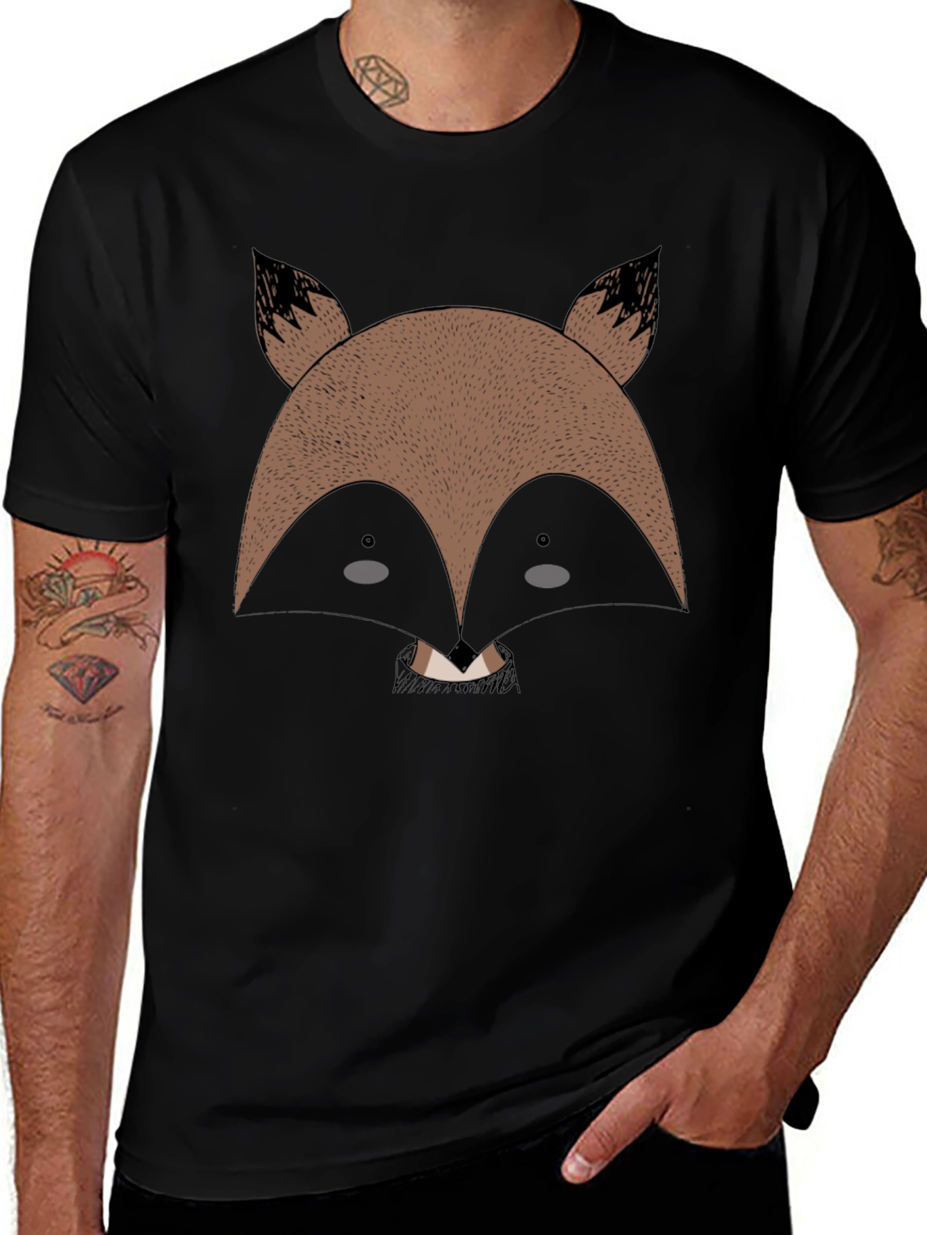 Cute Fox Graphic Black T-Shirt