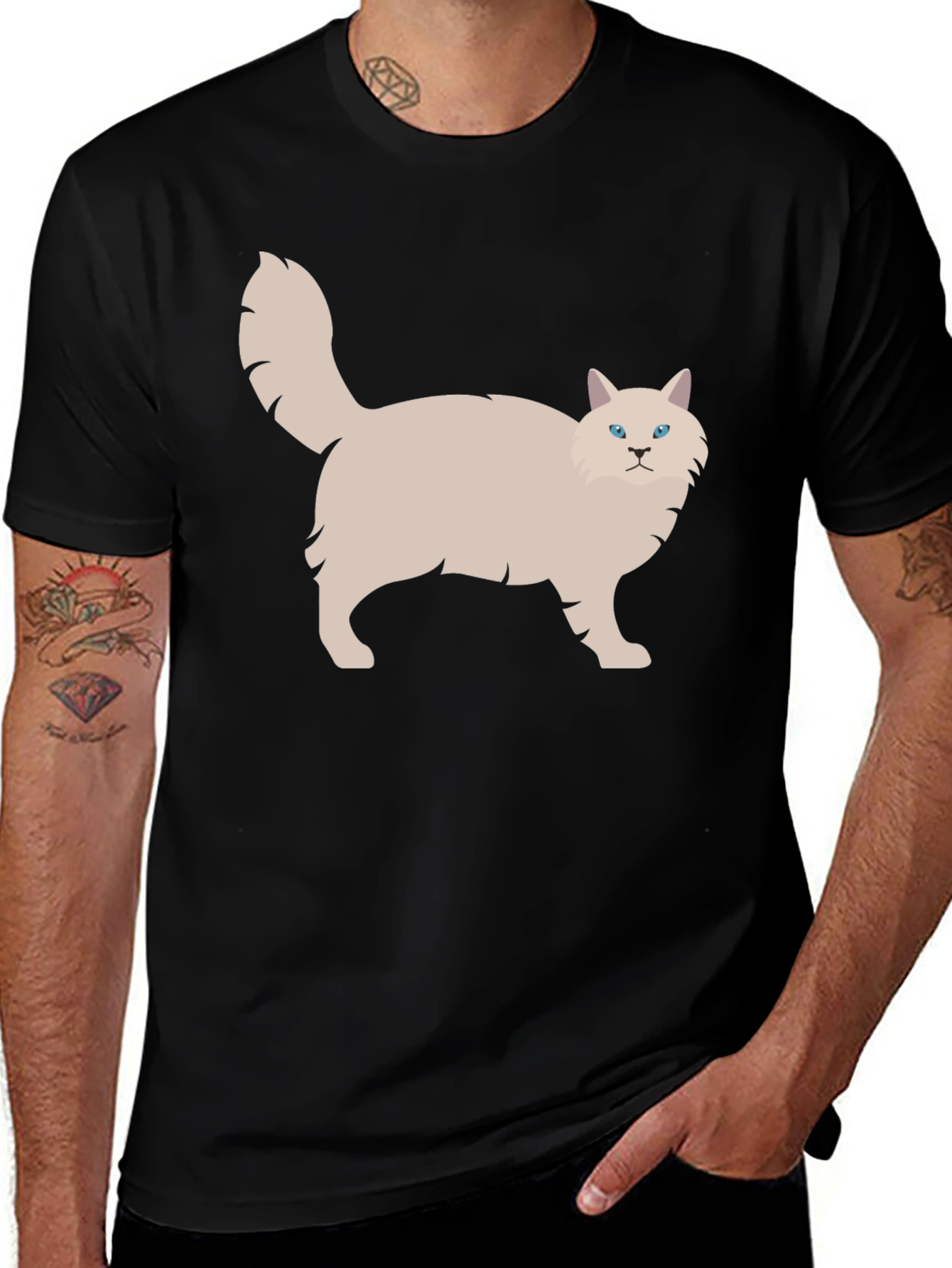 Variant 29 of Cat Graphic Tee - Black Cotton T-Shirt