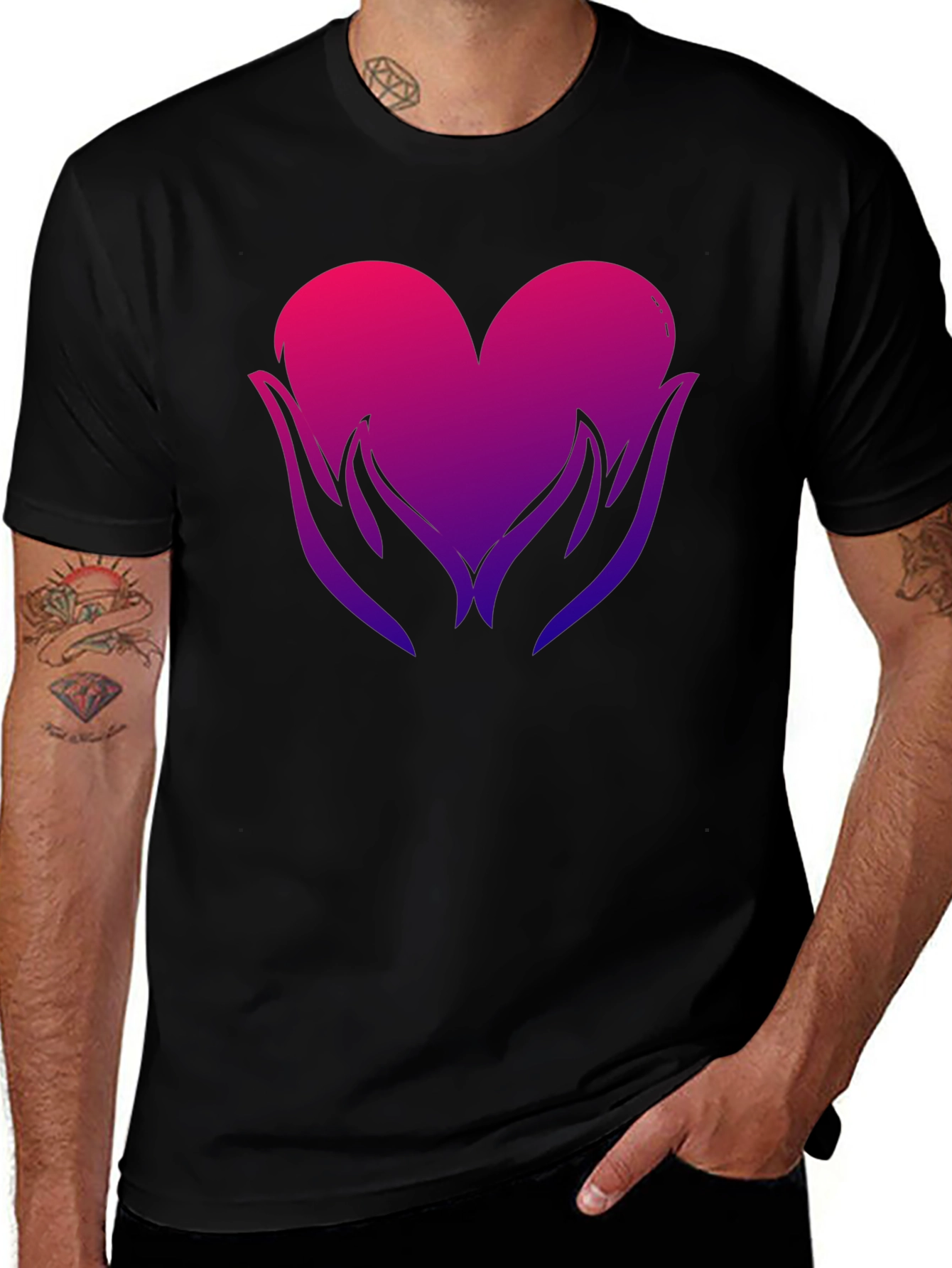 Variant 22 of Heart Hands Graphic Tee - Soft Black Cotton Blend